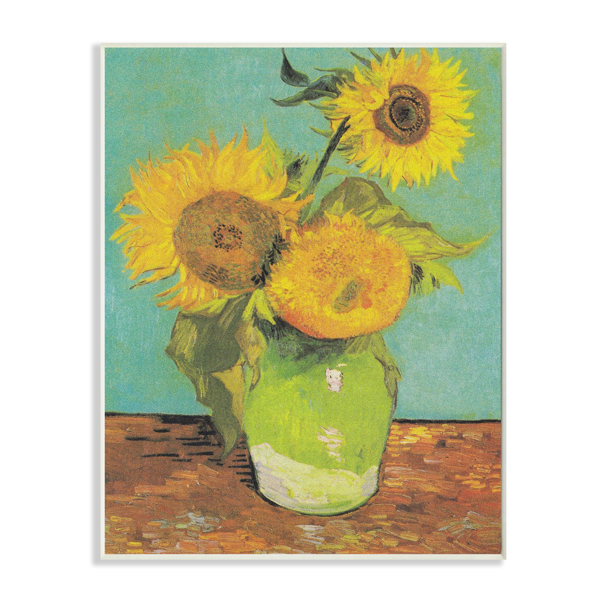 Stupell Industries Traditional Sunflower Painting over Turquoise Van Gogh Wall Plaque
