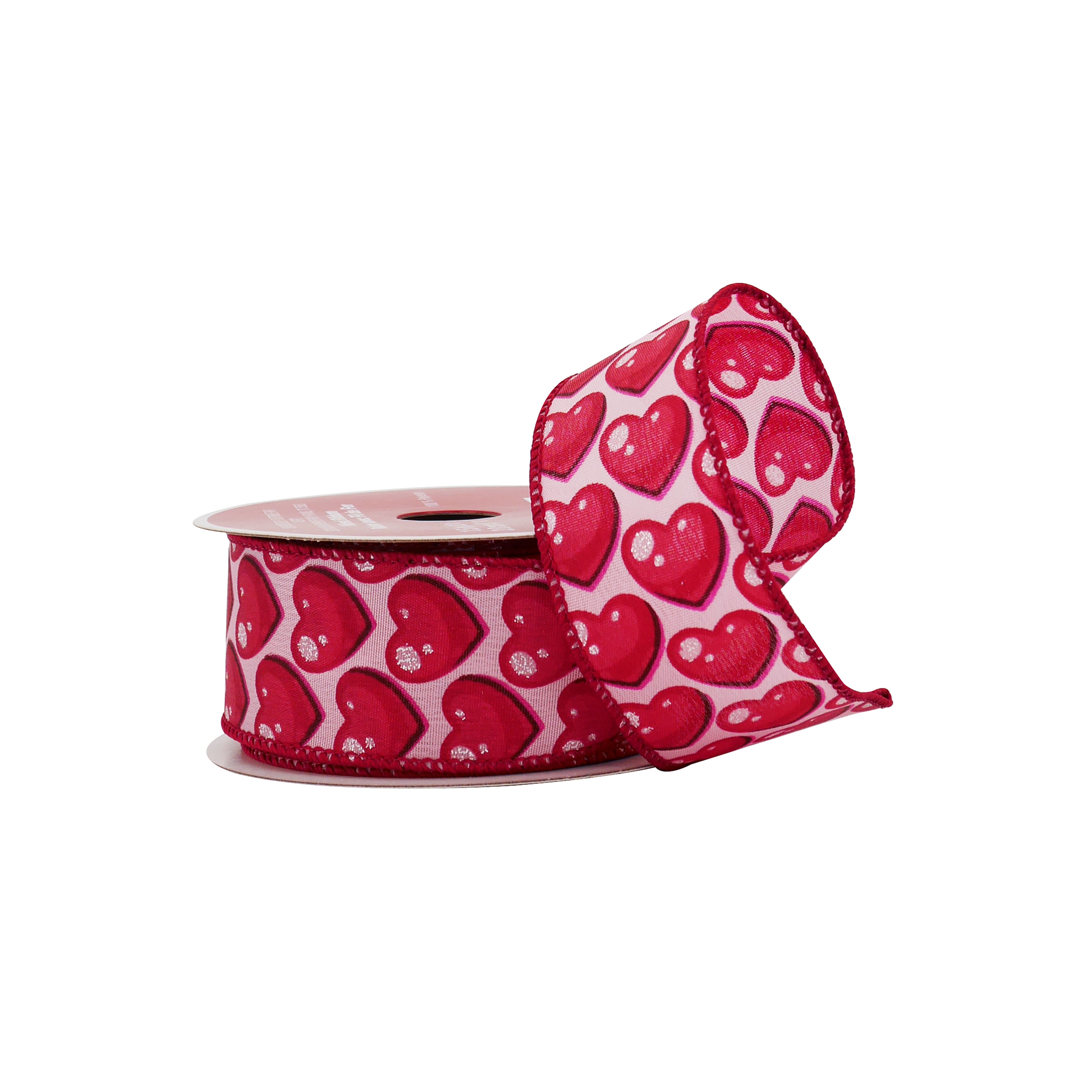 1.5" x 30ft. Red Hearts Wired Taffeta Ribbon by Celebrate It®