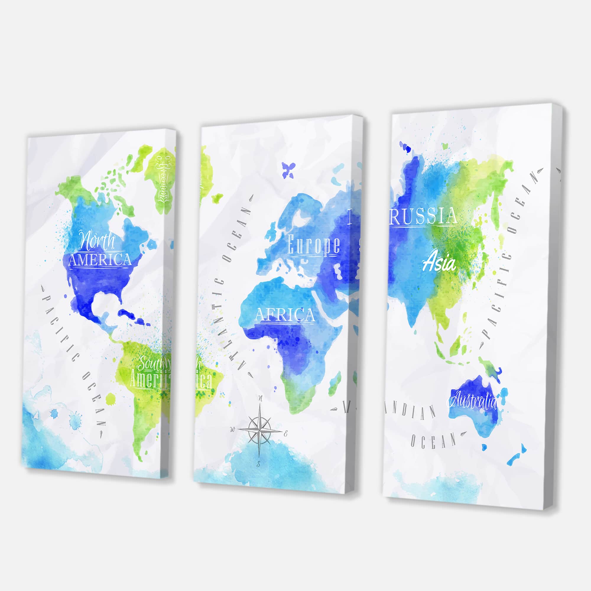 Designart - World Map In Green and Blue