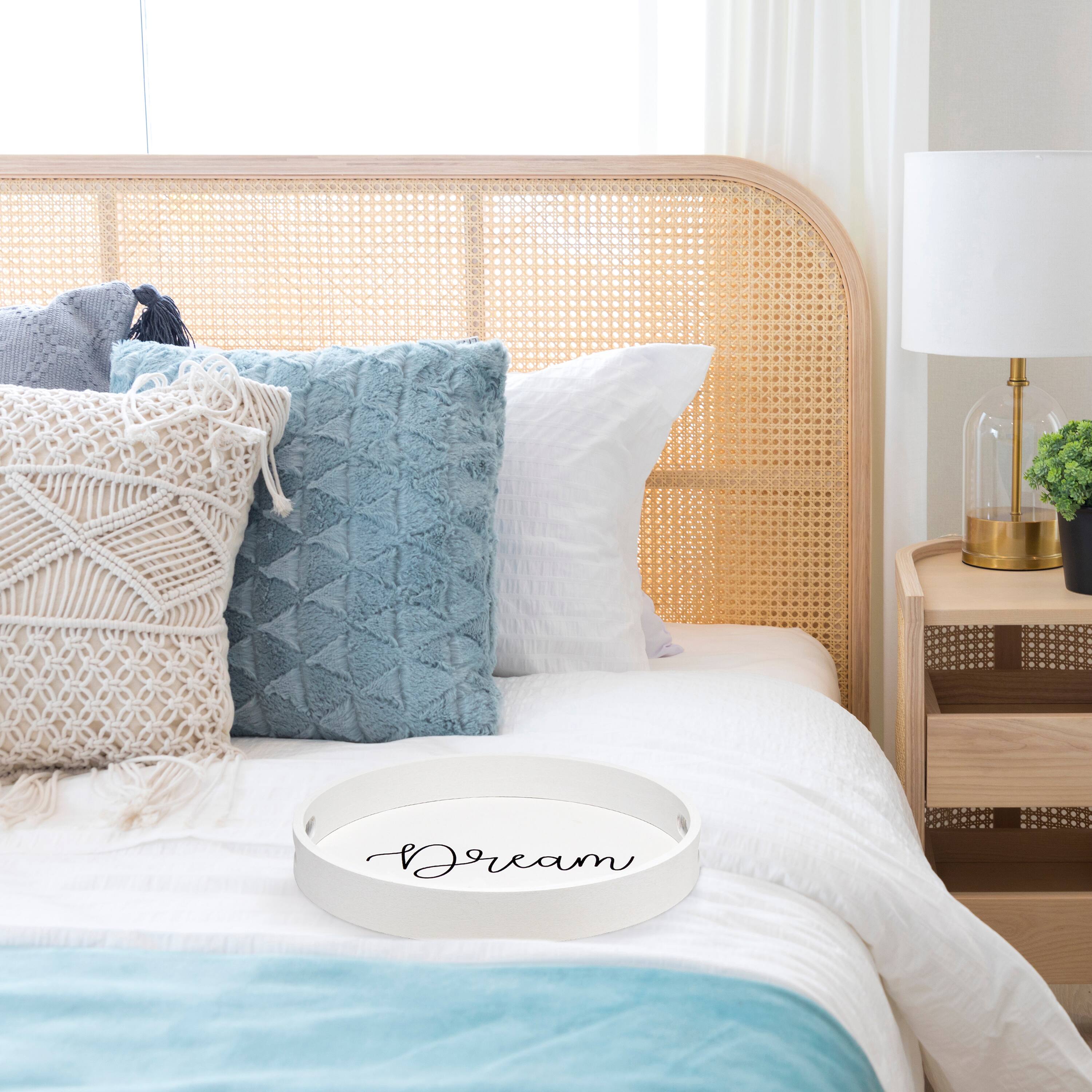 Elegant Designs™ 13.8" Round White Wash Dream Serving Tray with Handles