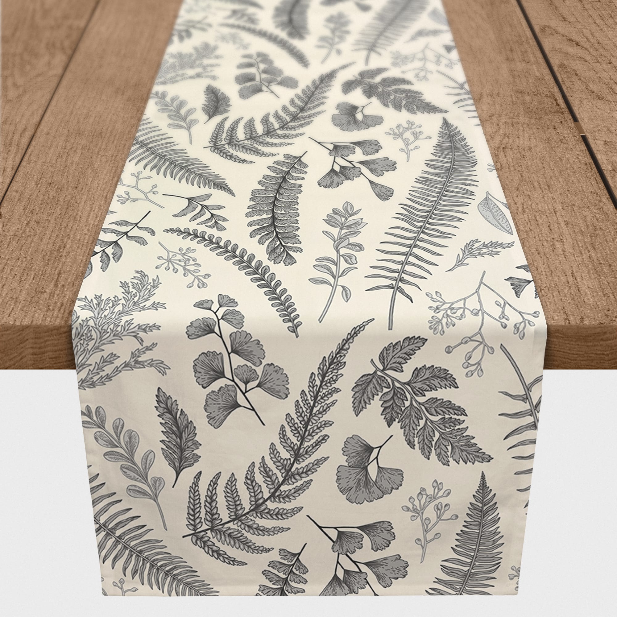 Gray Botanical Pattern Cotton Twill Table Runner