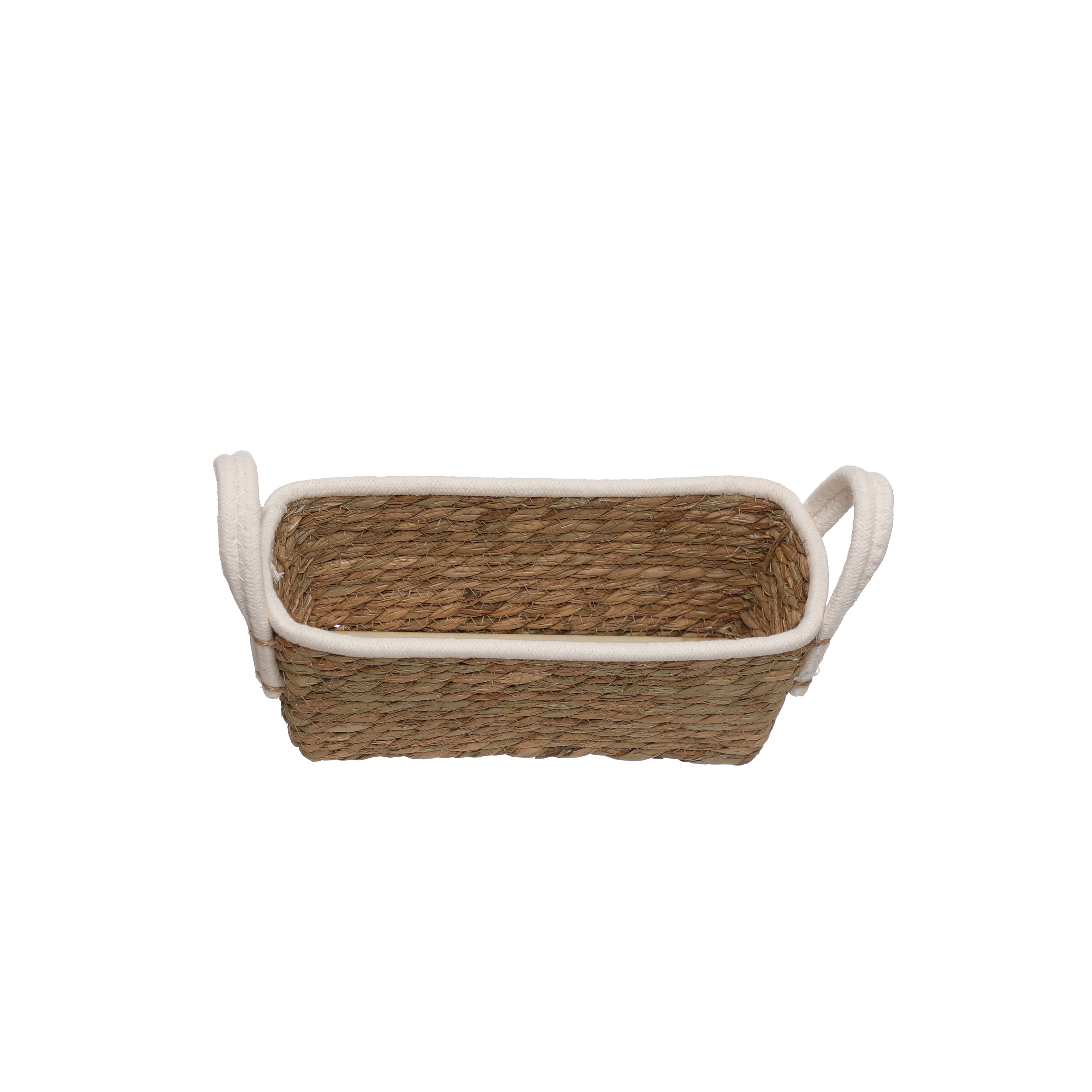 Small Natural Grass Rope Basket with White Fabric Handles by Ashland&#xAE;