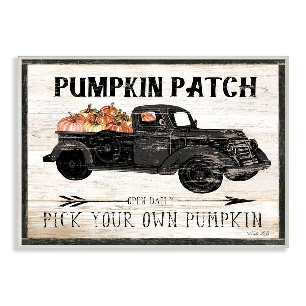 Stupell Industries Pumpkin Patch Farm Sign Fall Harvest Picking Wood Wall Plaque