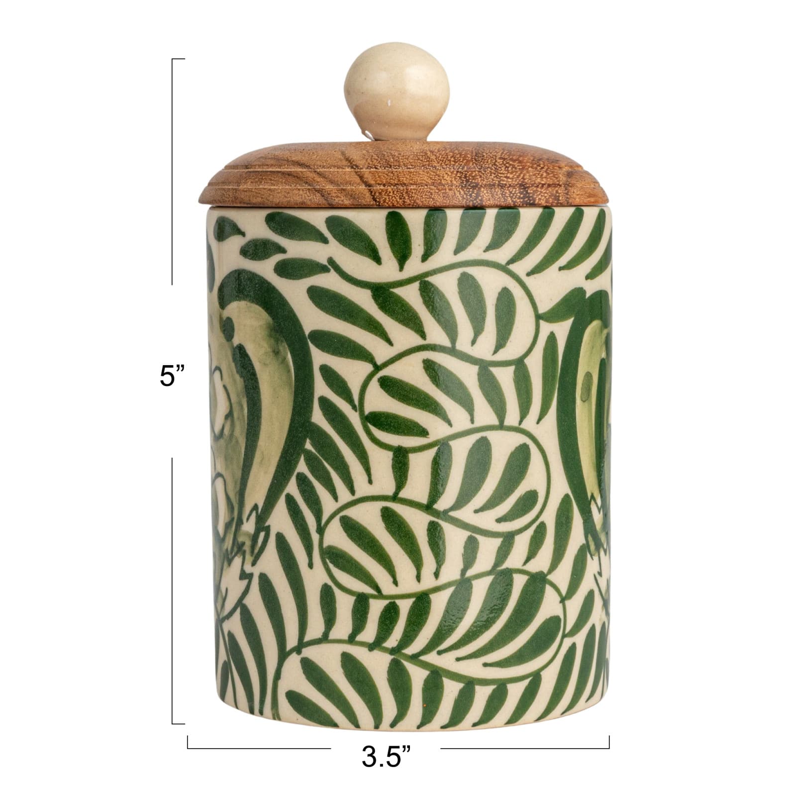 Hello Honey&#xAE; 5&#x22; Green Botanical Design Stoneware Canister