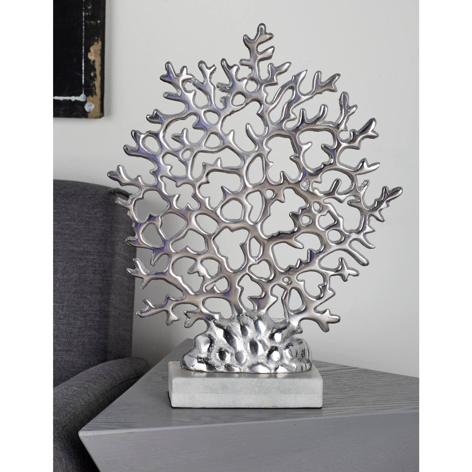 15" Silver Aluminum & Marble Coral Sculpture