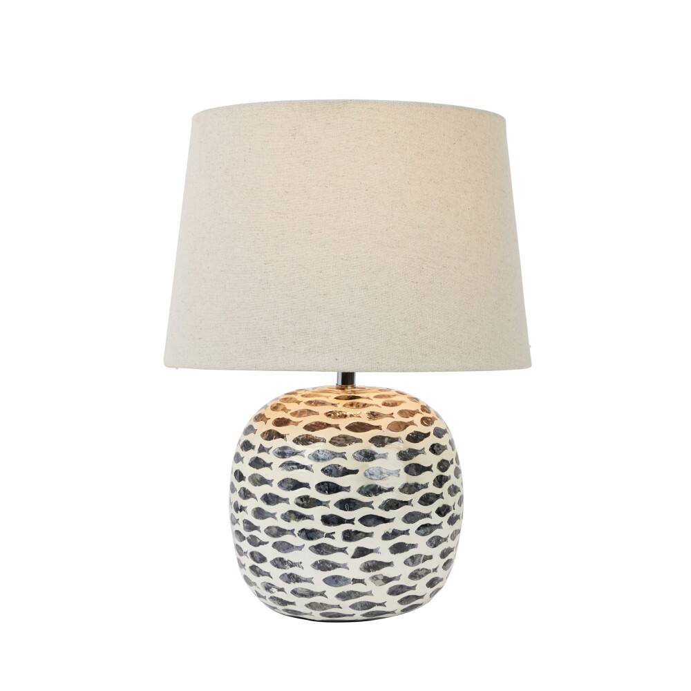 Hello Honey® 21.5" Blue and White Coastal Capiz and Bamboo Table Lamp Set with Fish Design