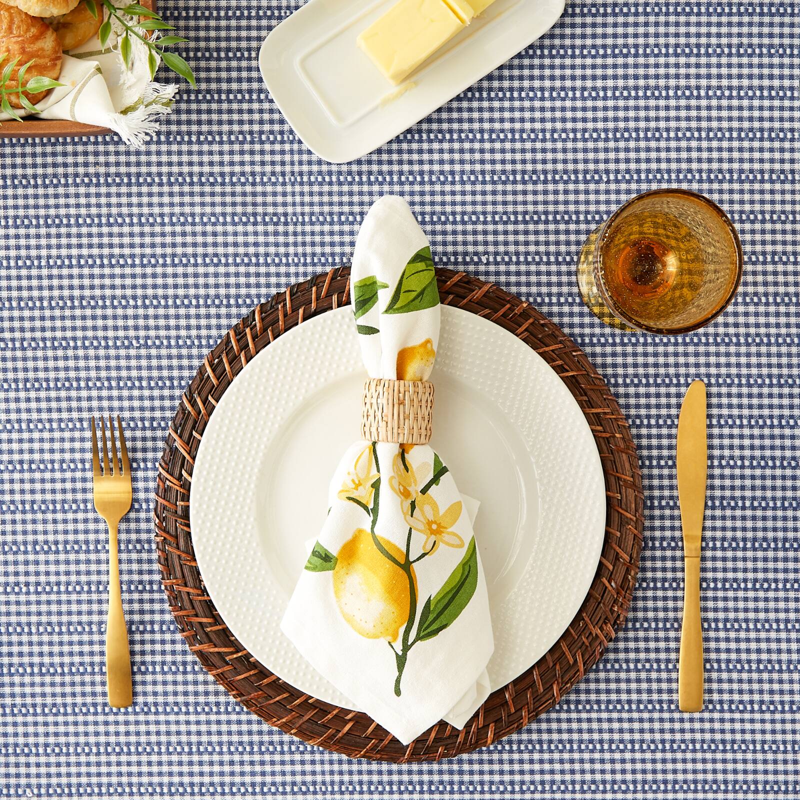 French Blue Farmhouse Gingham Tablecoth 70" Round