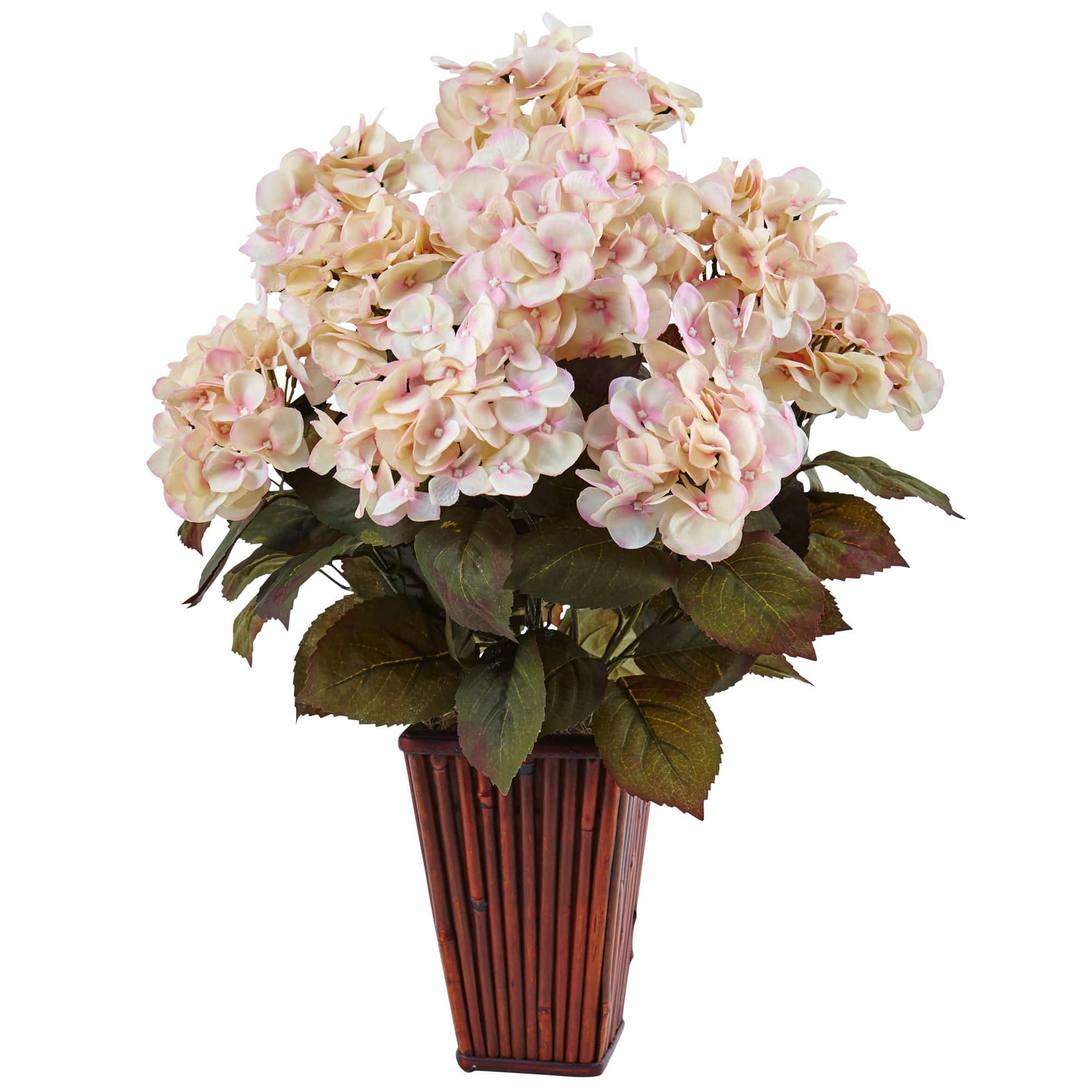 Hydrangea Silk Arrangement in Bamboo Planter