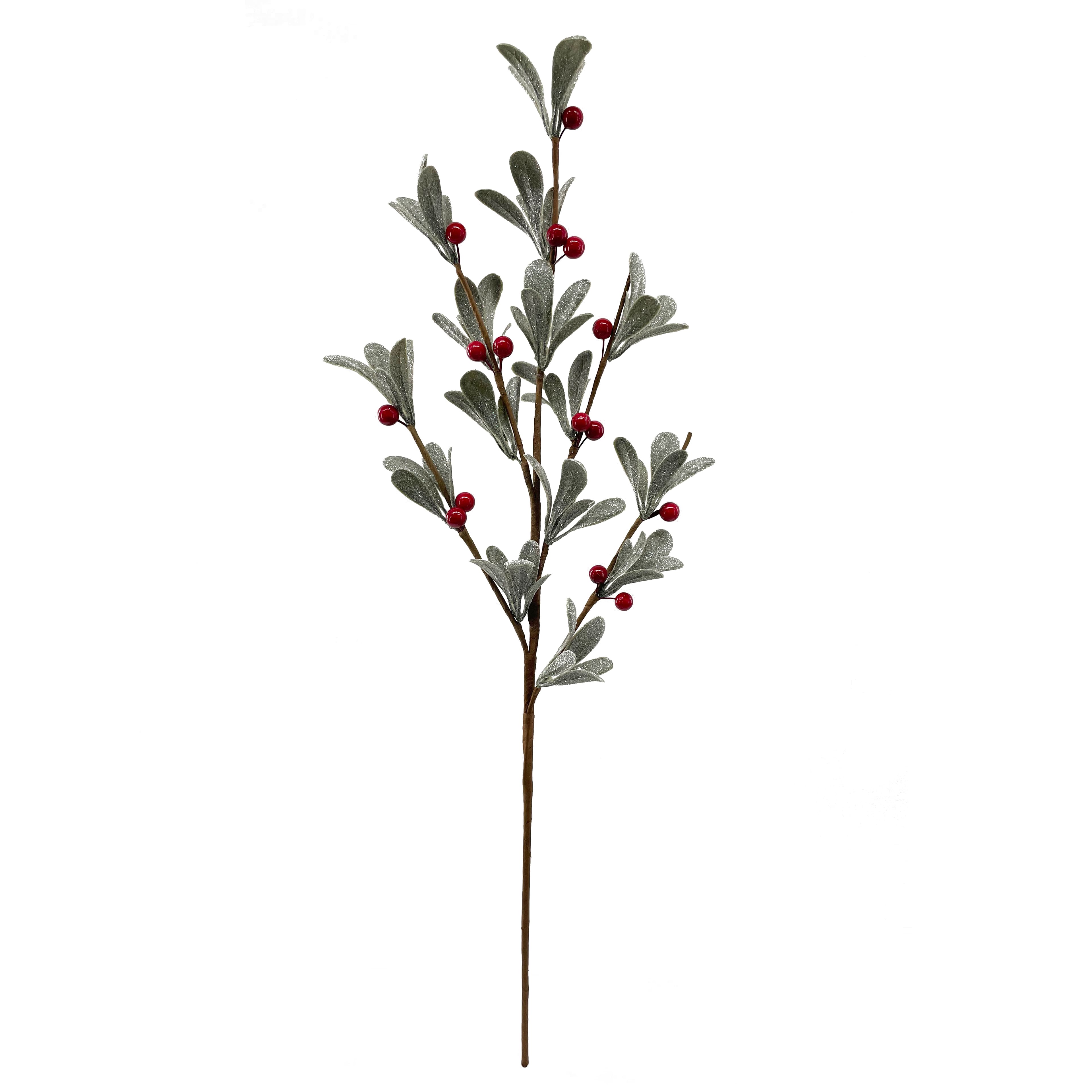 30&#x22; Glitter Olive Leaf &#x26; Red Berry Stem by Ashland&#xAE;