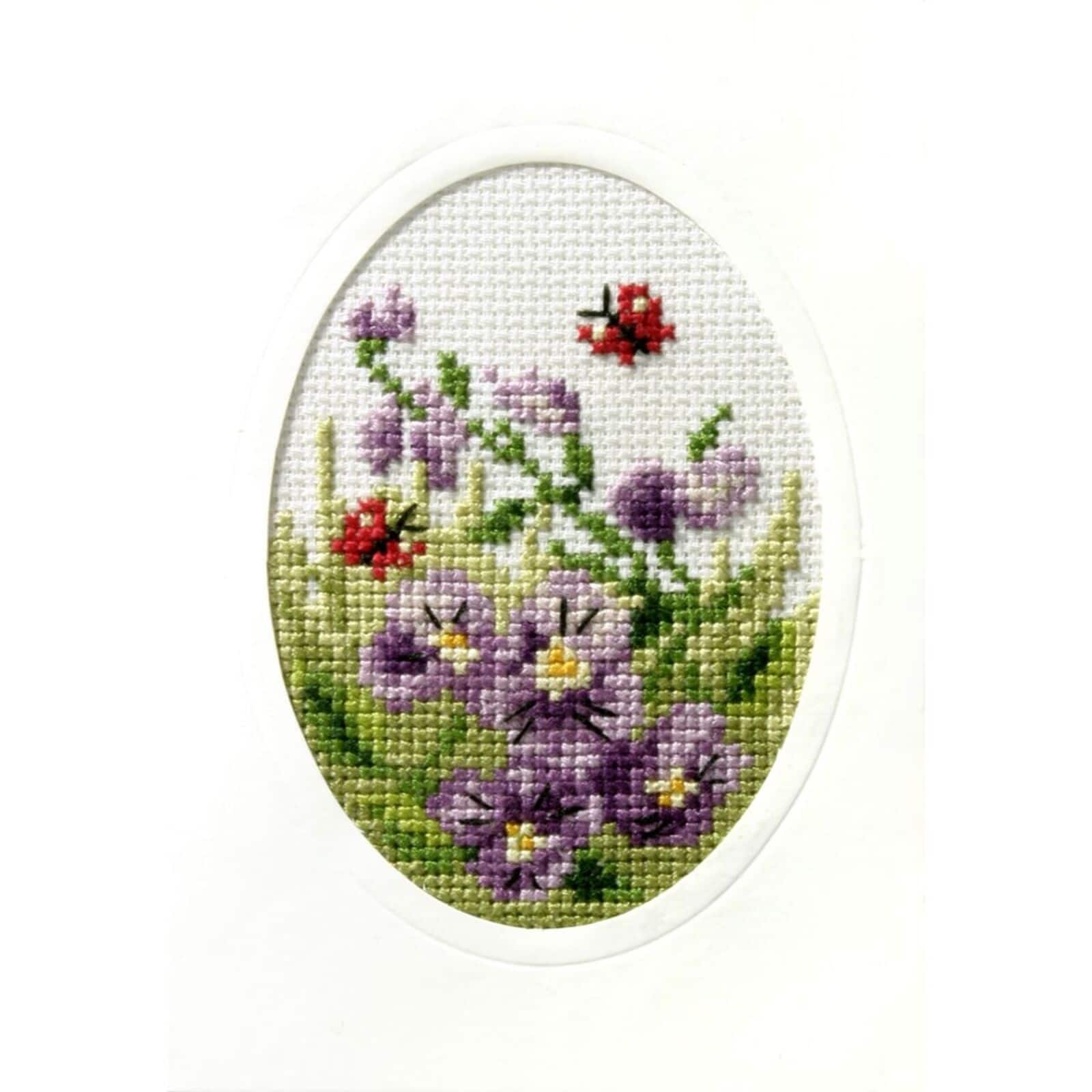 Orchidea Complete Cross Stitch Kit - Greetings Card Violets