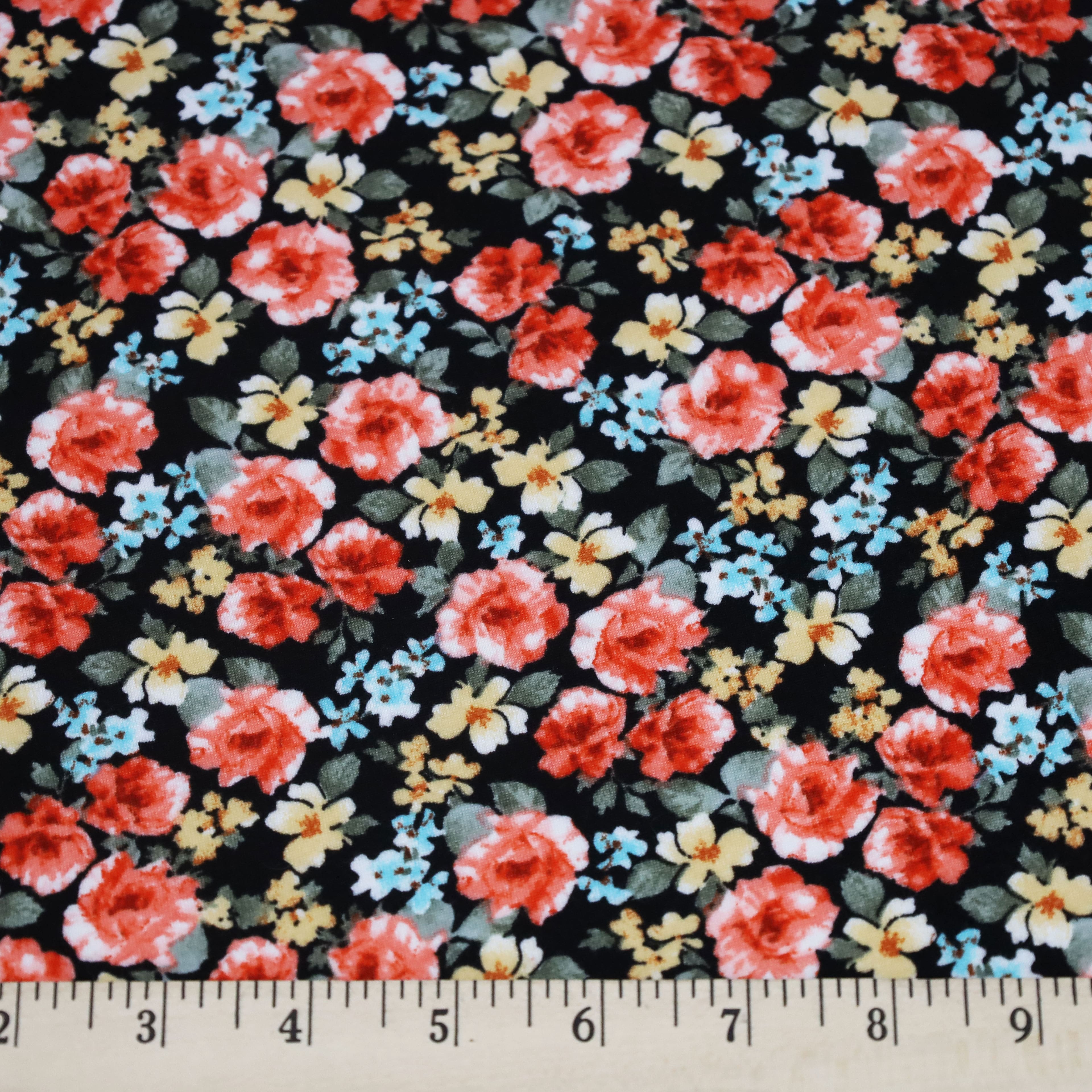 Fabric Merchants Flowers on Black Double Brushed Stretch Fabric