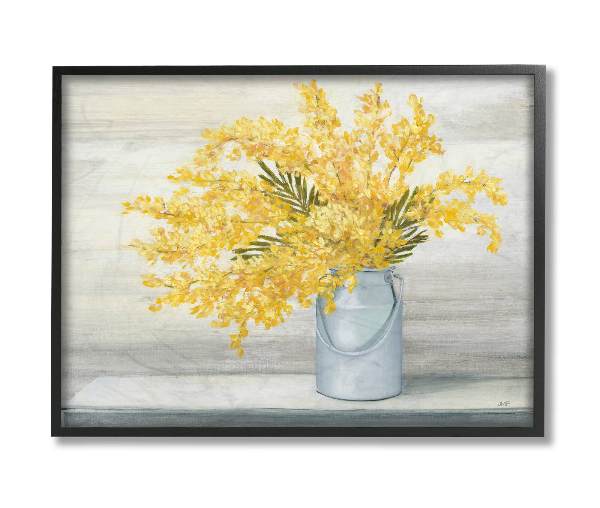 Stupell Industries Golden Fall Bouquet in Milk Tin Wall Art in Black Frame