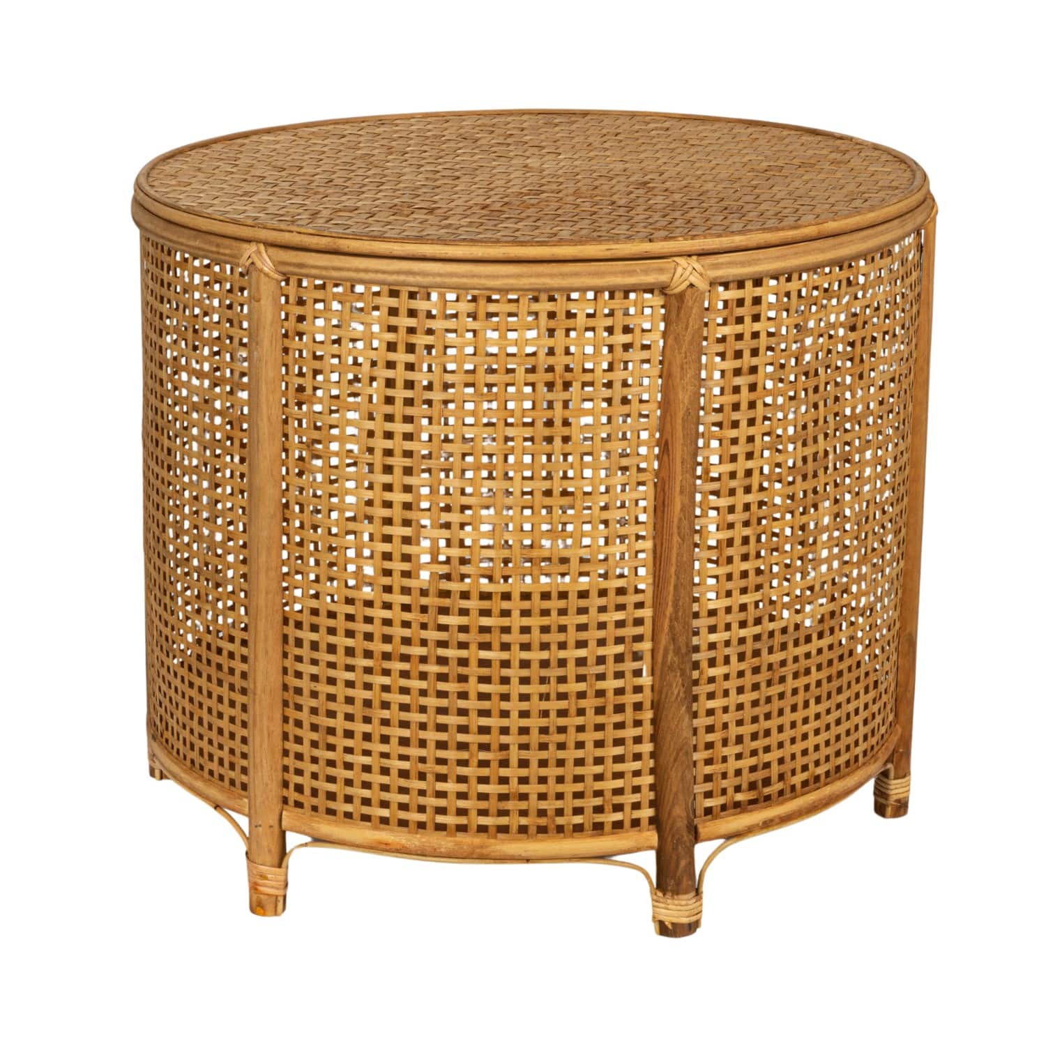 Round Bamboo &#x26; Rattan Accent Table
