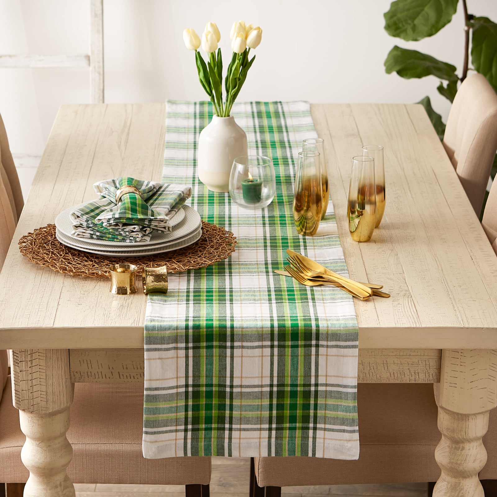 DII&#xAE; 72&#x22; St. Paddy Plaid Table Runner