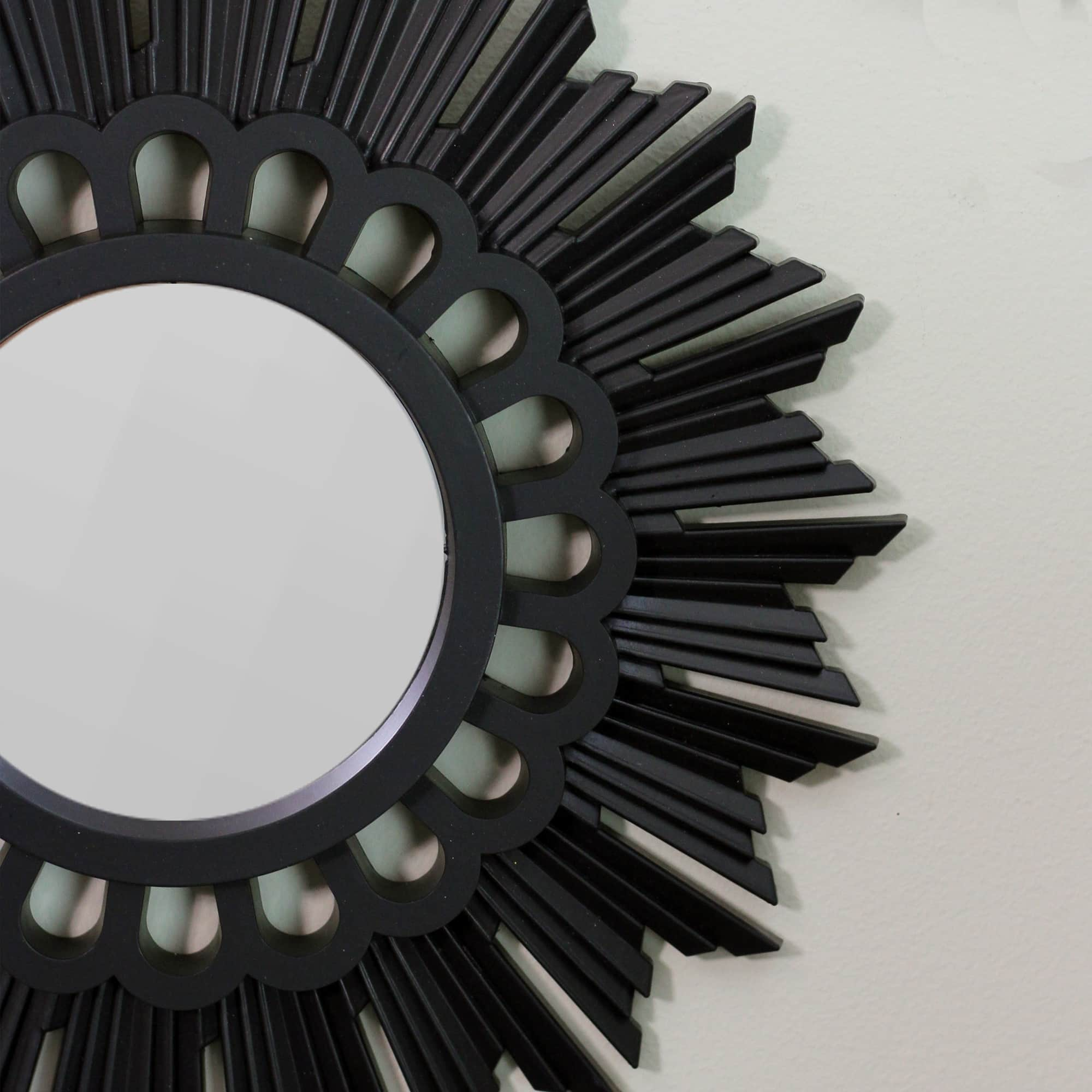 9.5 Floral Sunburst Matte Black Round Mirror Set