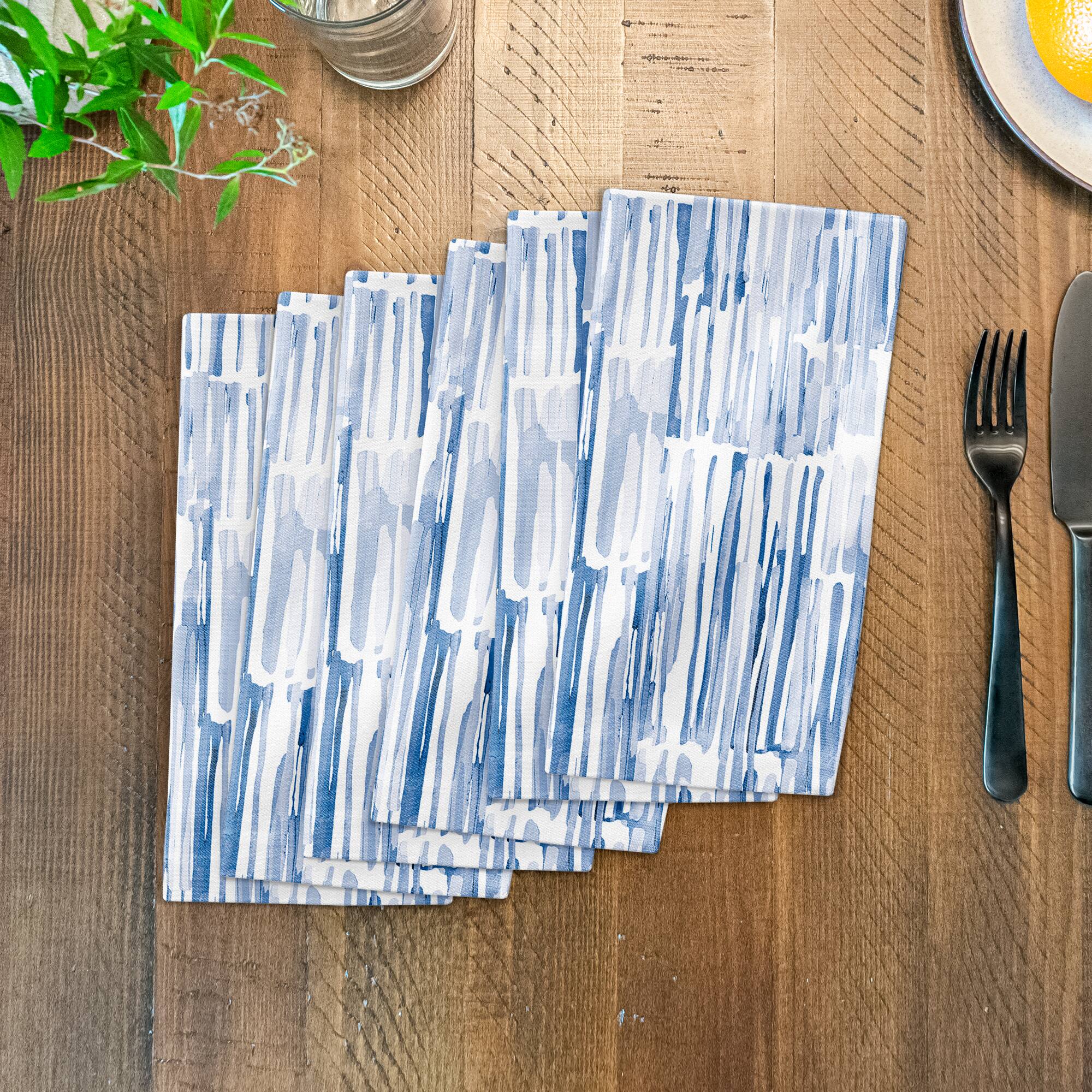 Blue Watercolor Hatch Pattern Cotton Twill Napkin