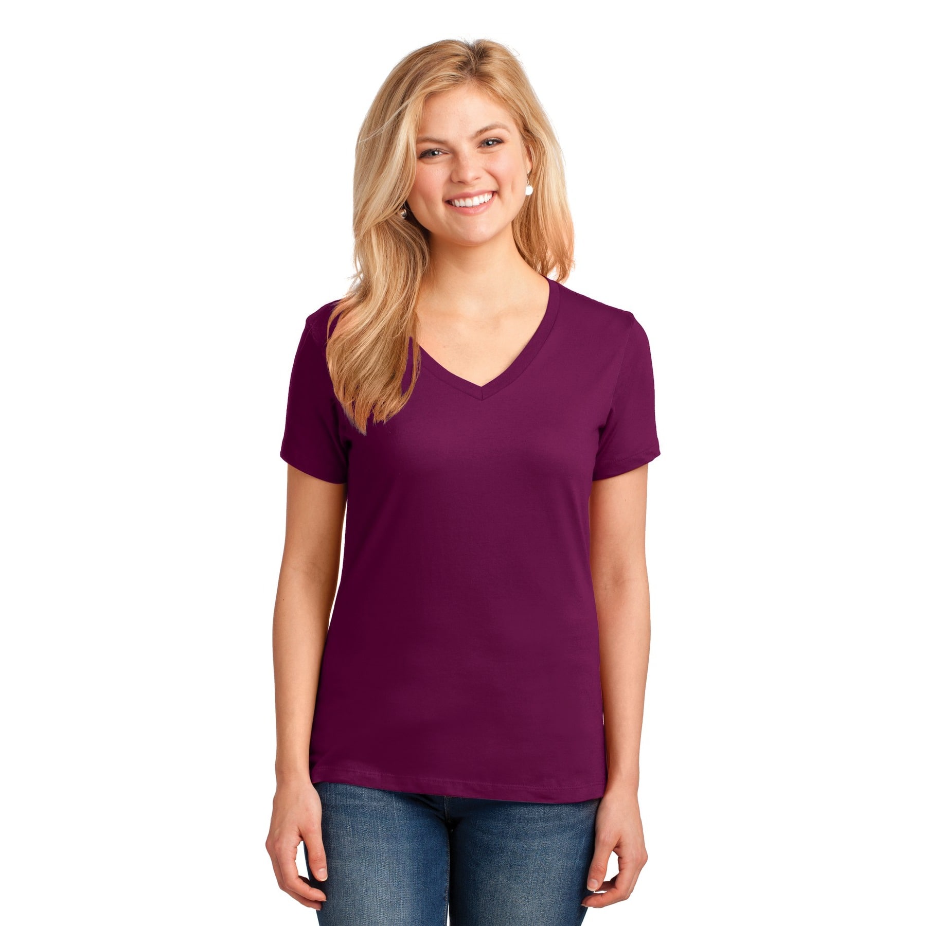 Port & Company® Brights Core Cotton V-Neck Ladies T-Shirt