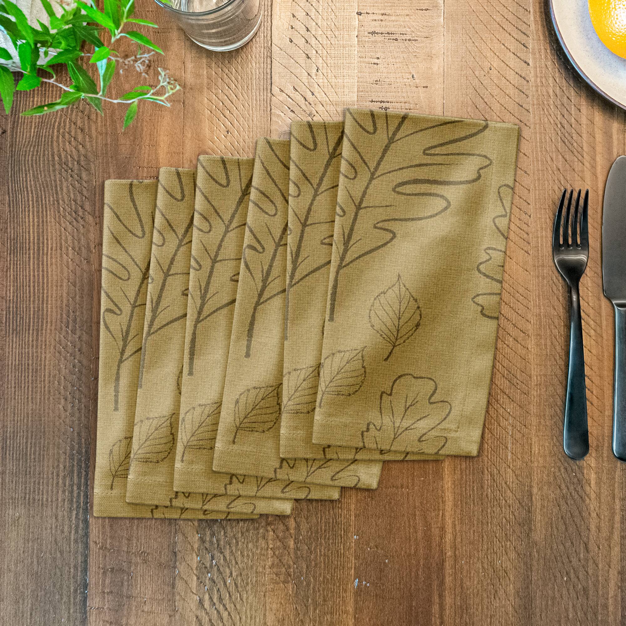 Mustard Yellow Large Leaf Pattern Cotton Twill Napkin