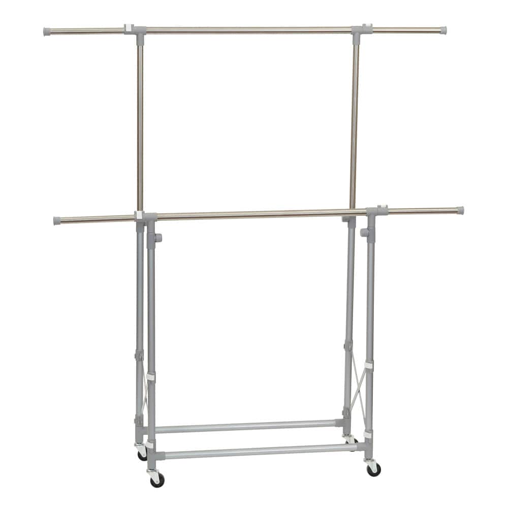 Household Essentials 62&#x22; Folding Double Garment Rack with Wheels