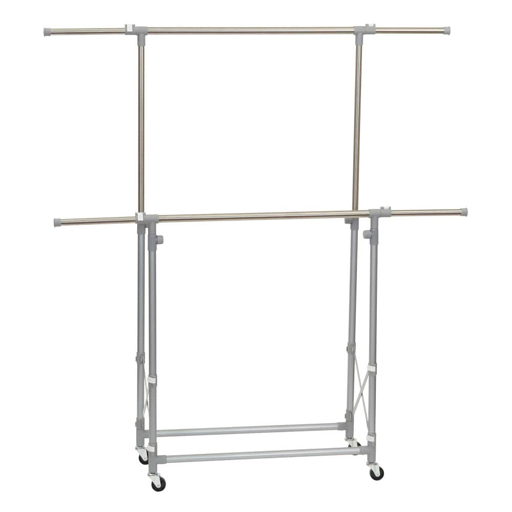 Household Essentials 62" Folding Double Garment Rack with Wheels