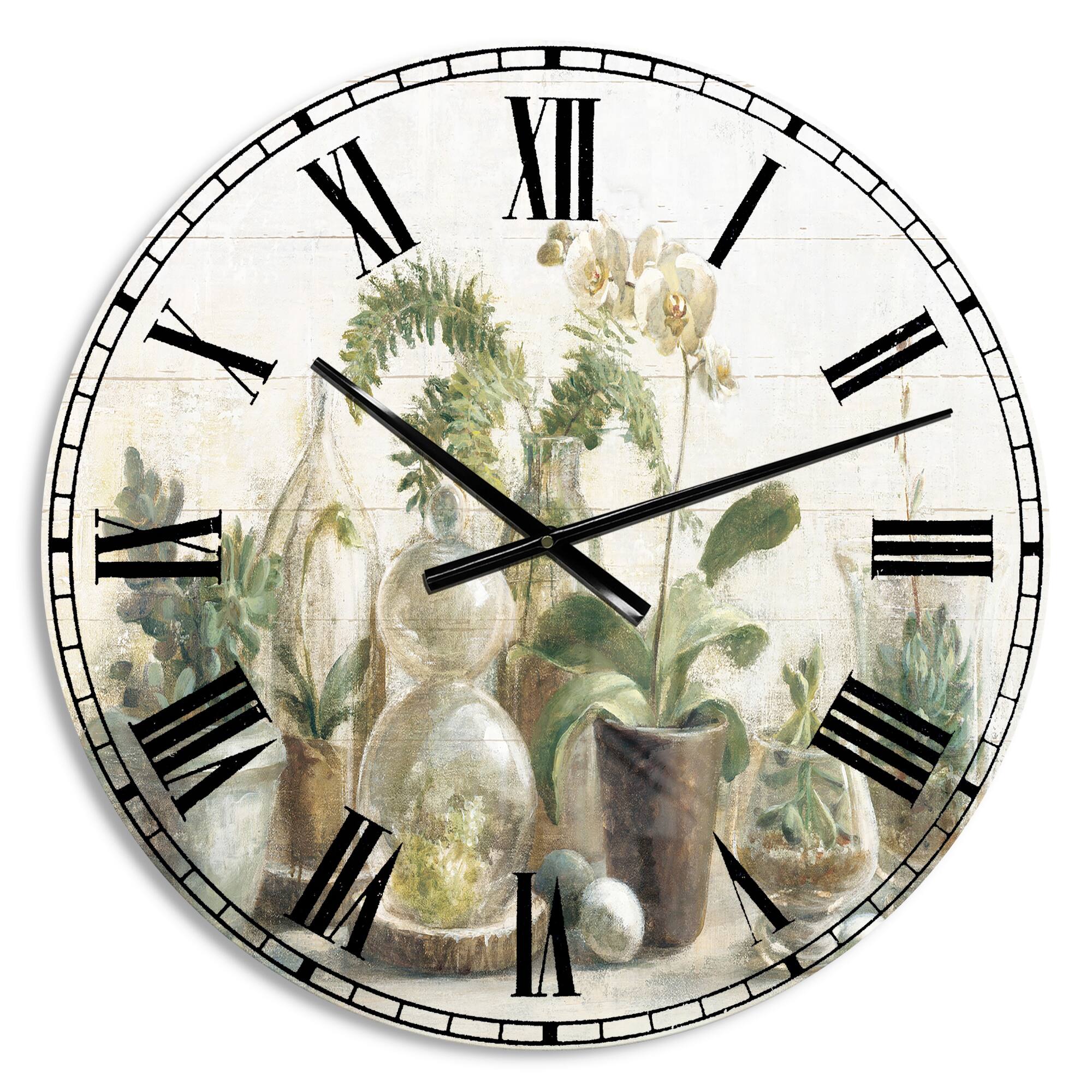 Designart 'Greenhouse Orchids Farmhouse Wall Clock