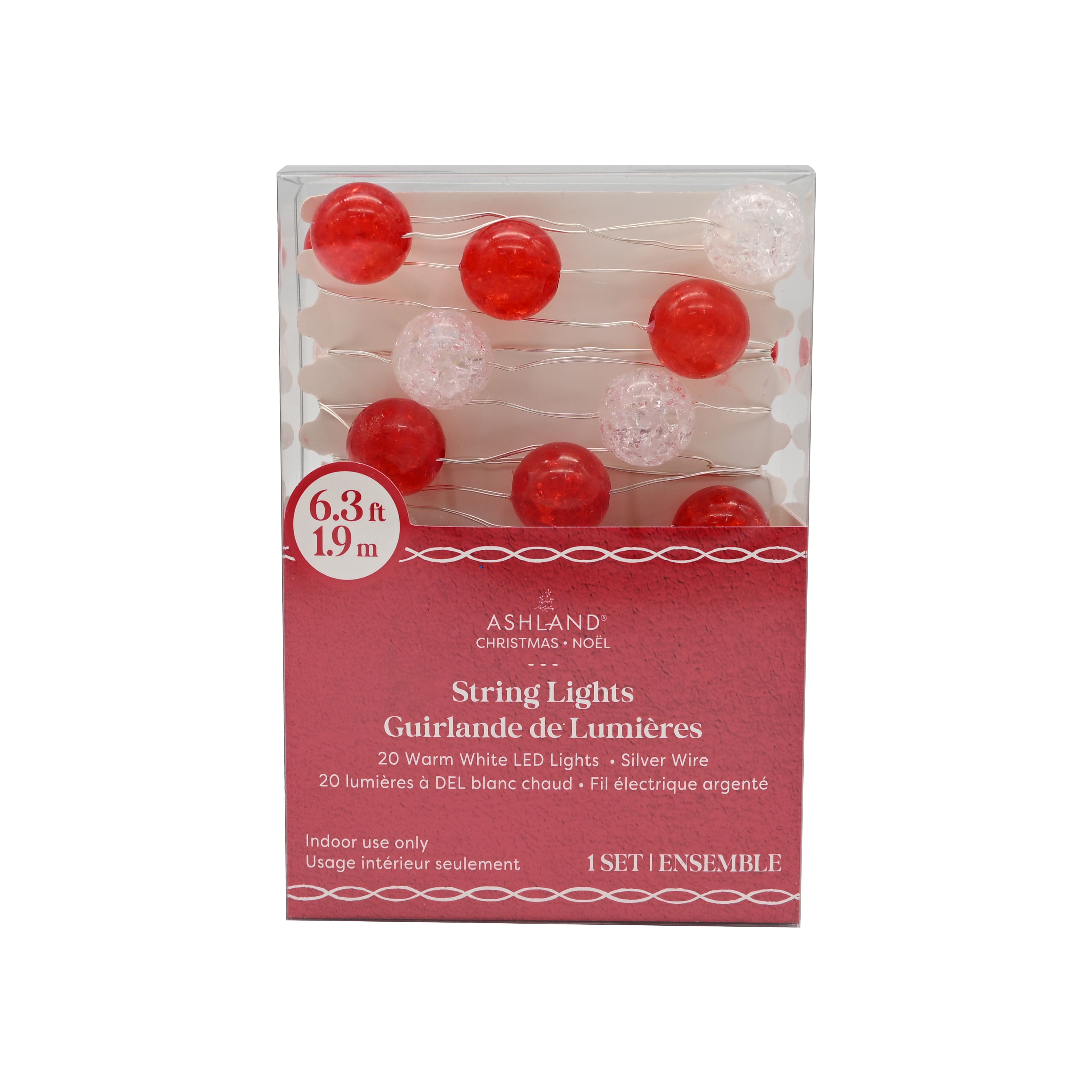 20ct. Warm White LED Red &#x26; Clear Cracked Ball String Lights on Silver Wire by Ashland&#xAE;