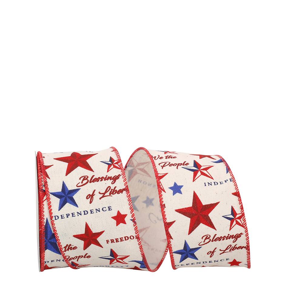 The Ribbon Roll 2.5" x 10yd. Wired Vintage Americana Stars Ribbon