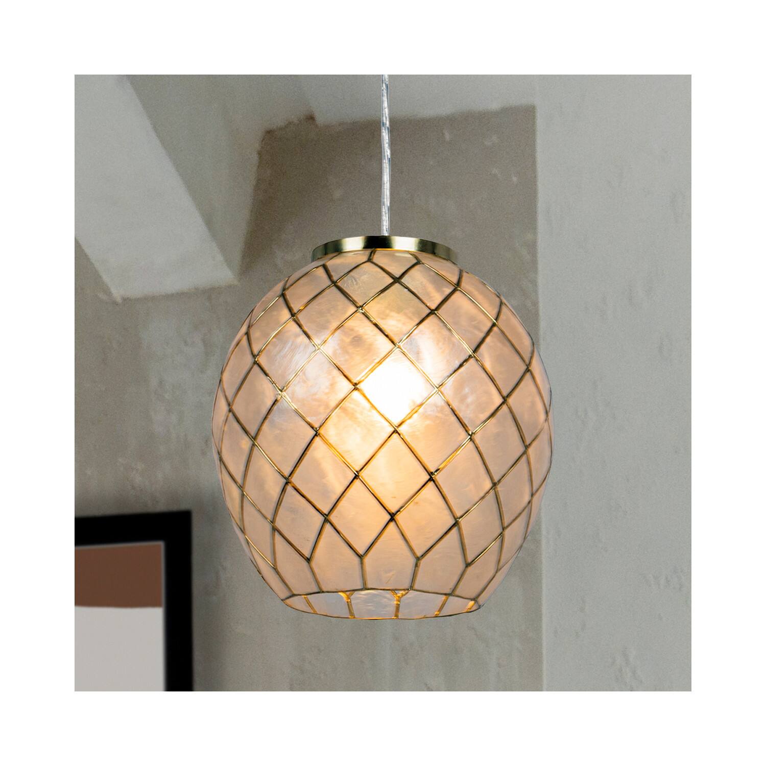 Hello Honey&#xAE; Marina Natural Capiz &#x26; Gold Metal Orb Pendant Ceiling Light