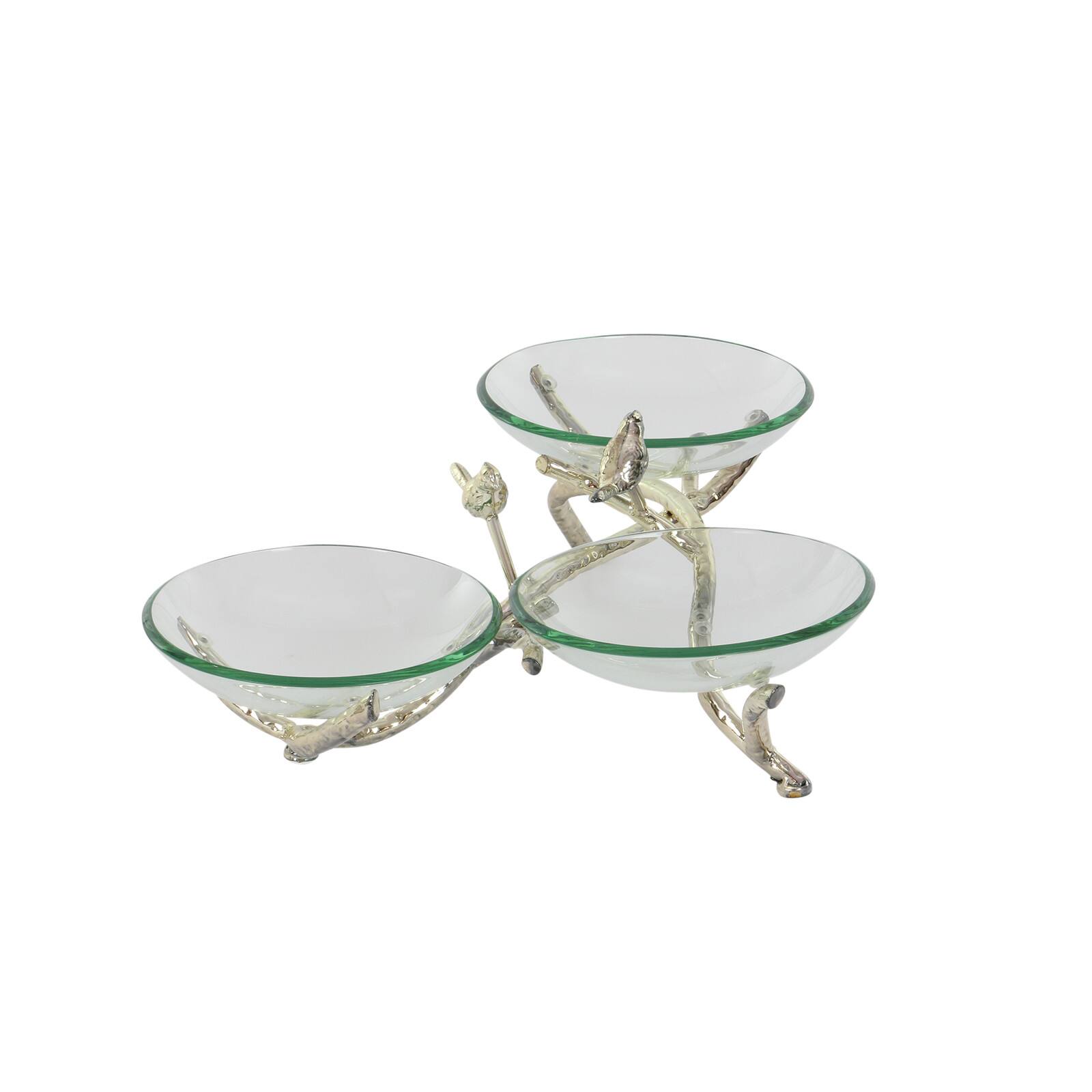 Green Glass and Metal Glam Serving Bowls, 9&#x22; x 22&#x22; x 20&#x22;