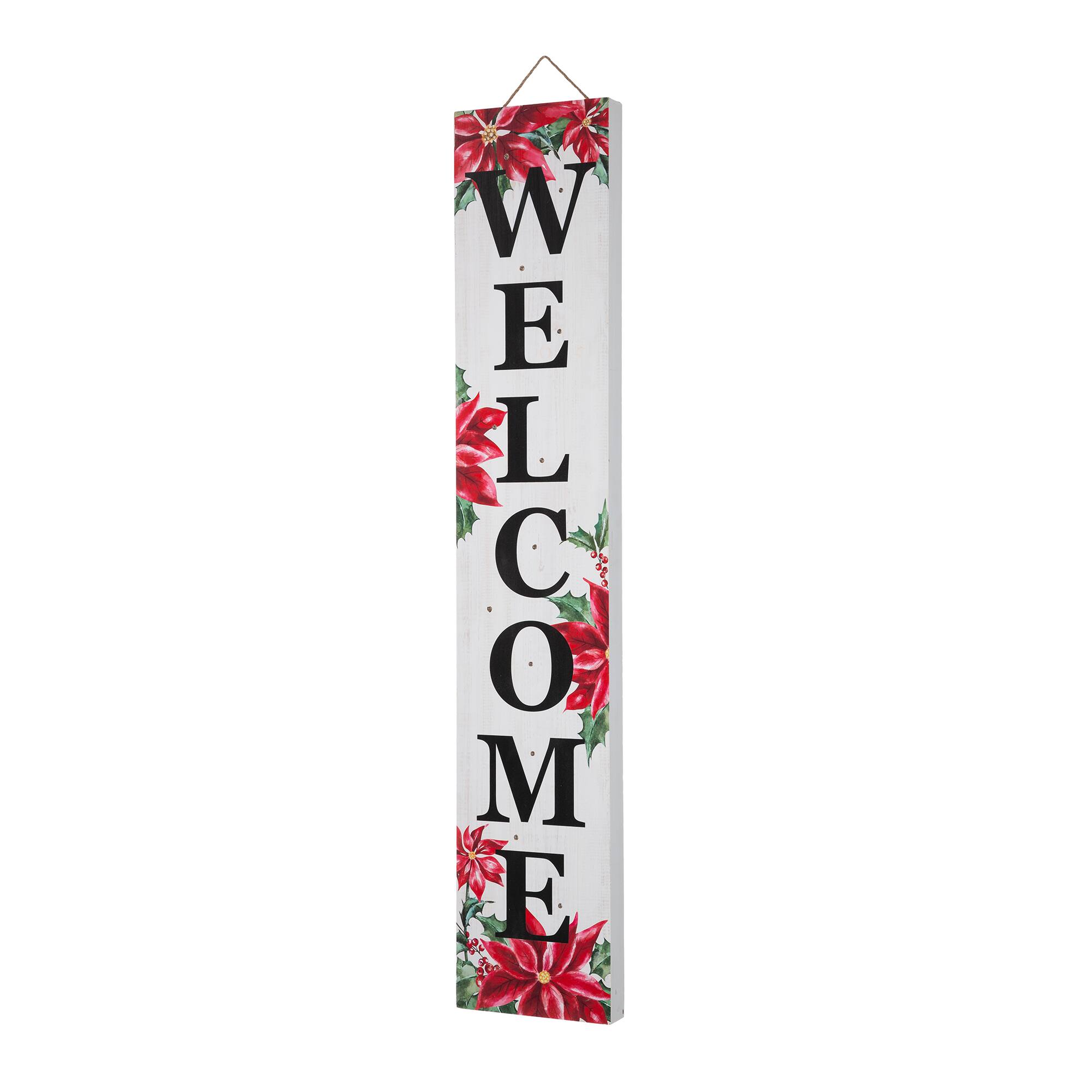 Glitzhome® 42" Lighted Wooden Poinsettia WELCOME Porch Sign