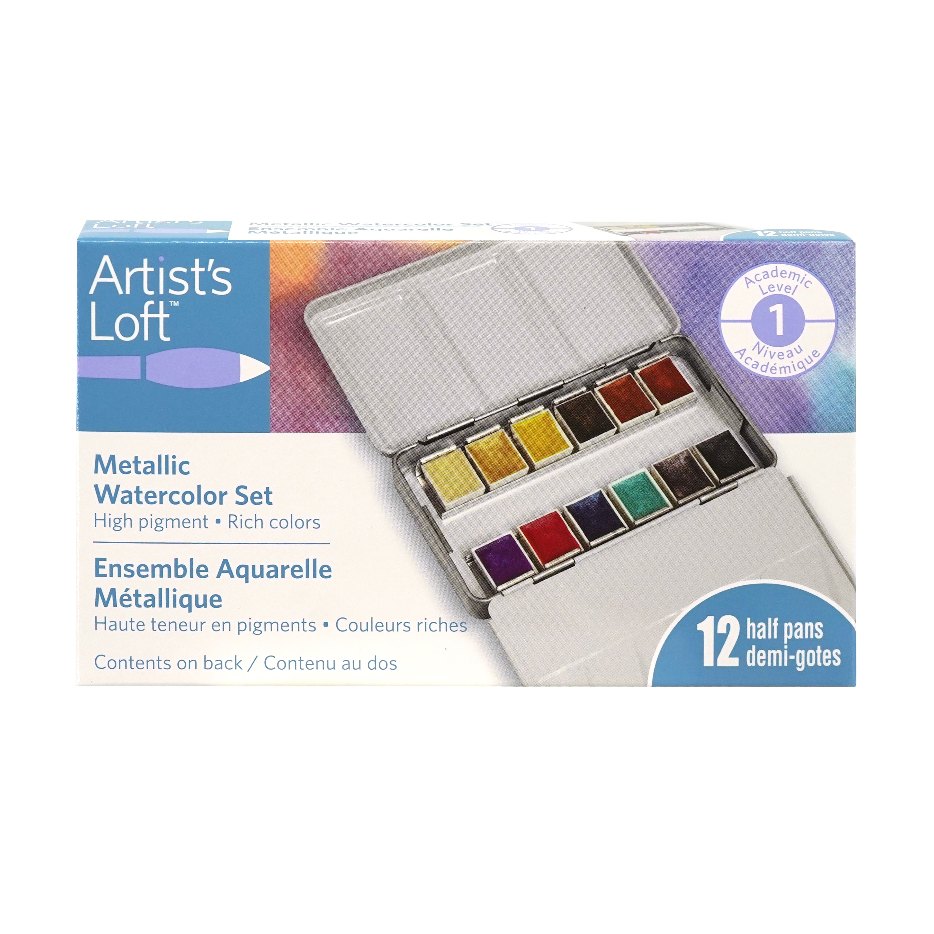 6 Pack: 12 Half Pans Metallic Watercolor Set by Artist's Loft™