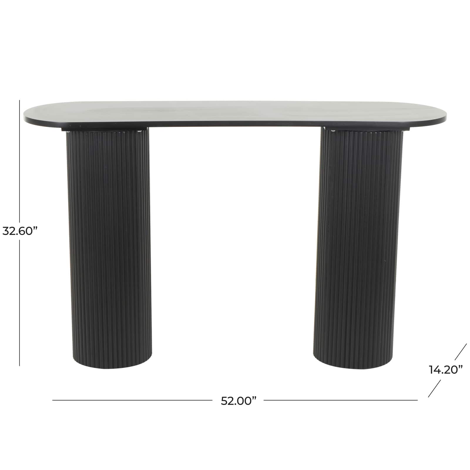 52&#x22; Black Wooden Geometric Oval Console Table with Ribbed Pillar Legs