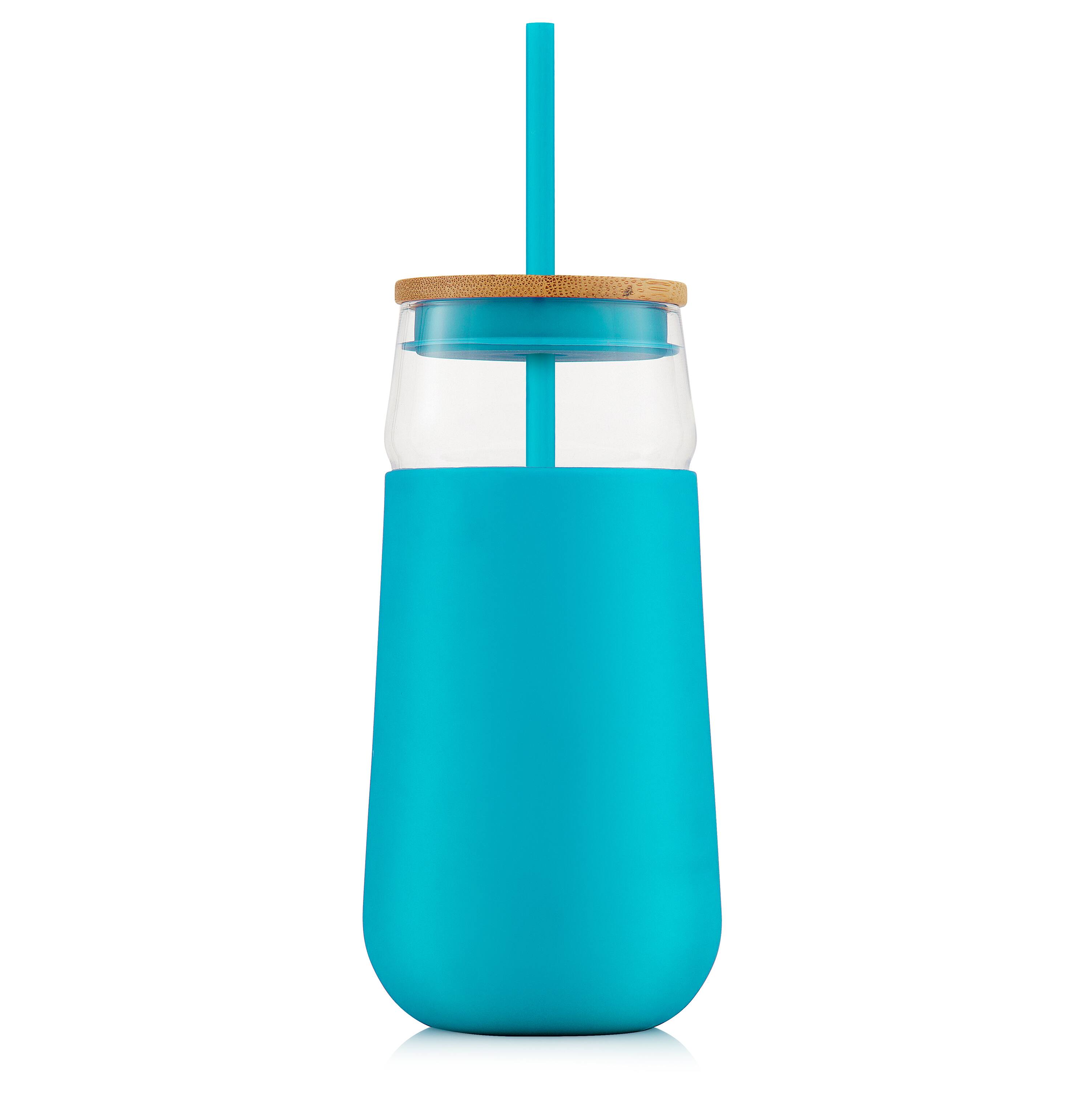 JoyJolt® 20oz. Glass Tumbler with Straws & Silicone Sleeve