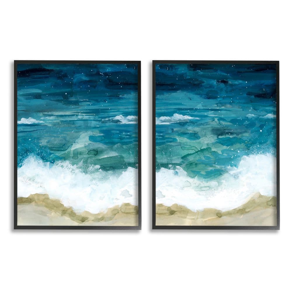 Stupell Industries Tide Crash to Shore Nautical Beach Watercolor in Black Frame Wall Art