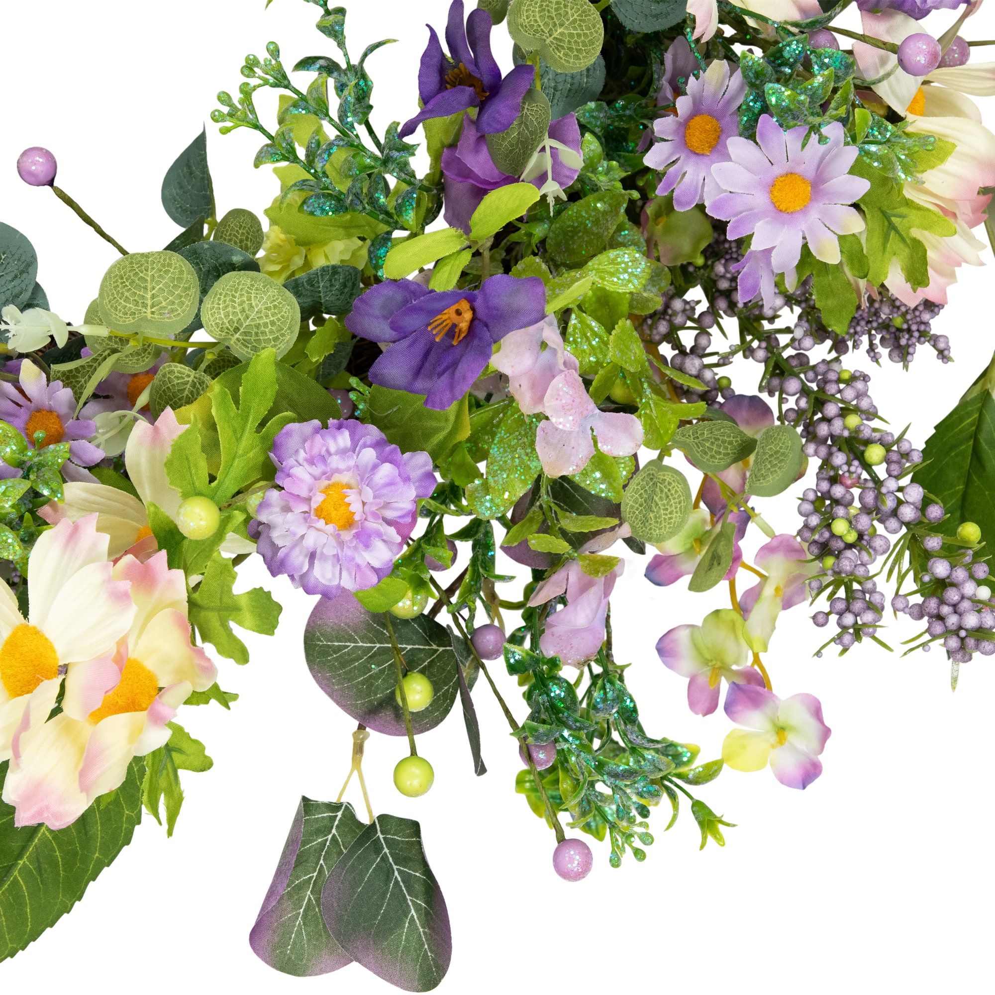 24&#x22; Purple Daisy &#x26; Mixed Foliage Floral Spring Wreath