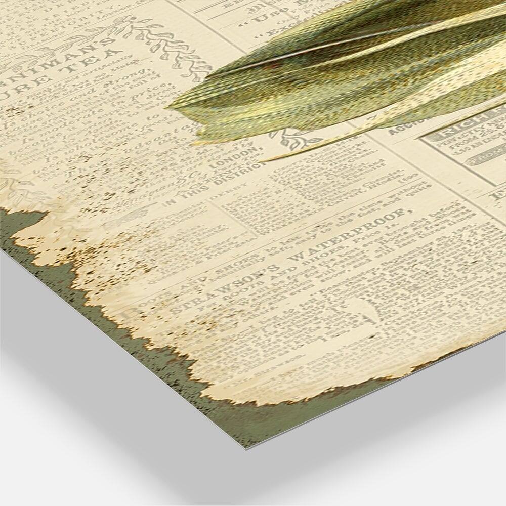Designart Colorful Elegant Feather On Old Style Newspaper IV Multipanel Wall Clock