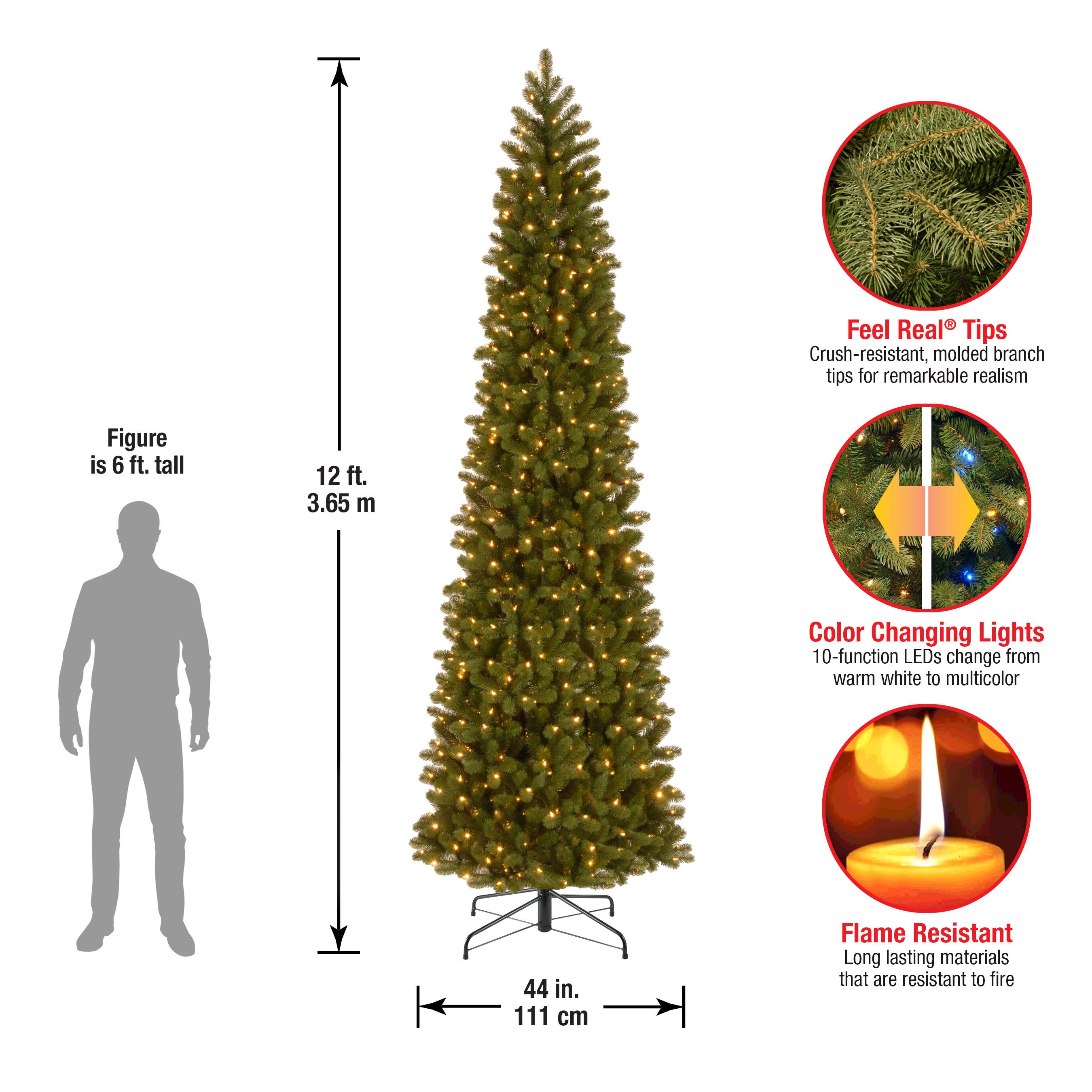 12 ft. Pre-lit Feel Real® Downswept Douglas Fir Pencil Artificial Christmas Tree, Dual Color® LED Lights