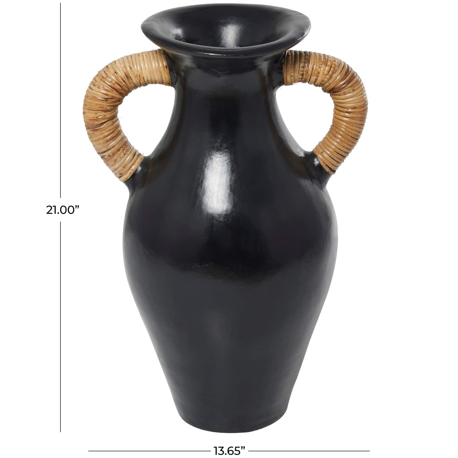 21" Black Ceramic Jug with Rattan Wrapped Handles