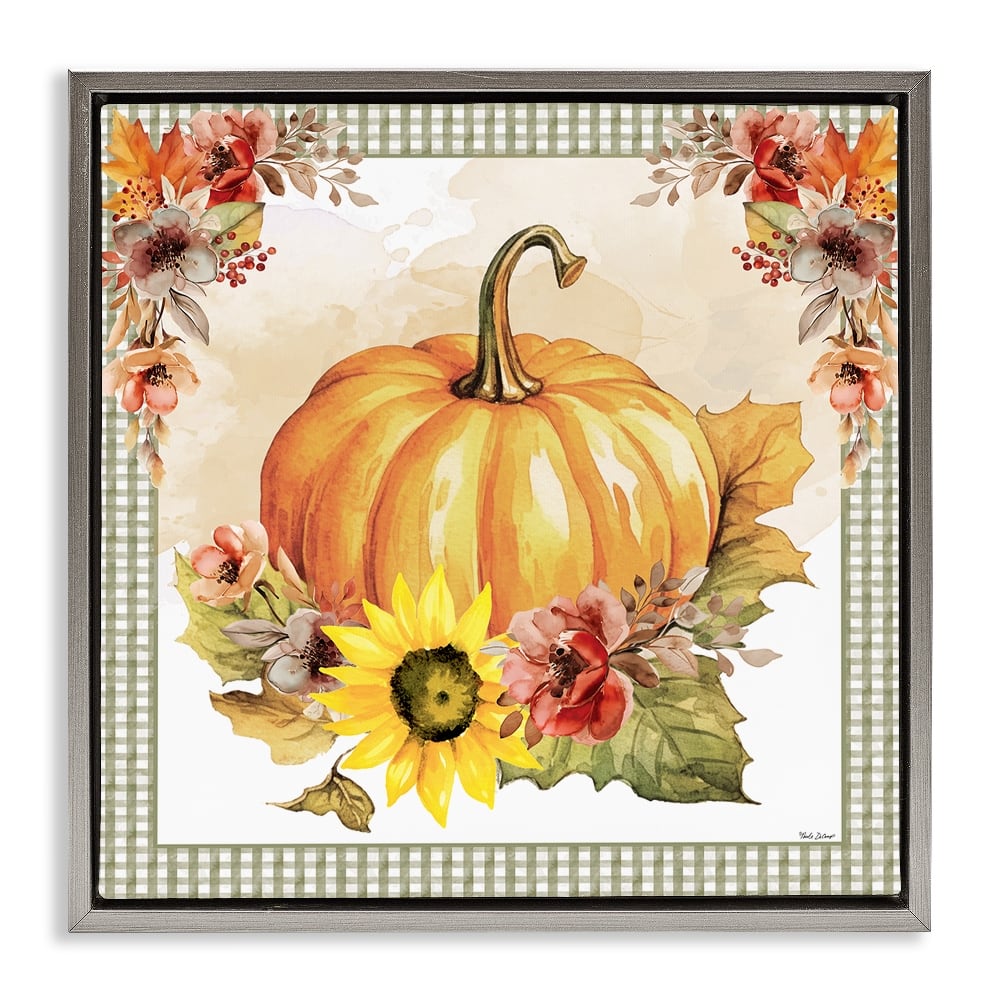 Stupell Industries Pumpkin with Flower Accent Floater Framed Art