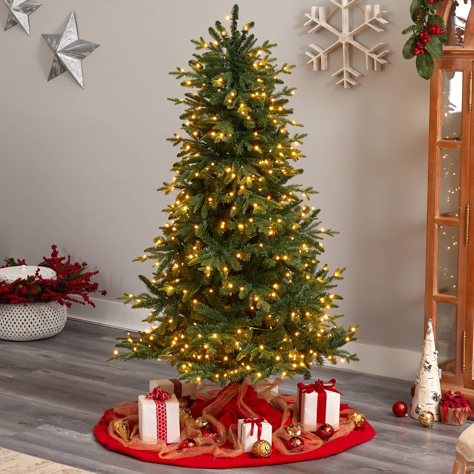 6ft. Pre-Lit Montreal Spruce Artificial Christmas Tree, White LED Lights