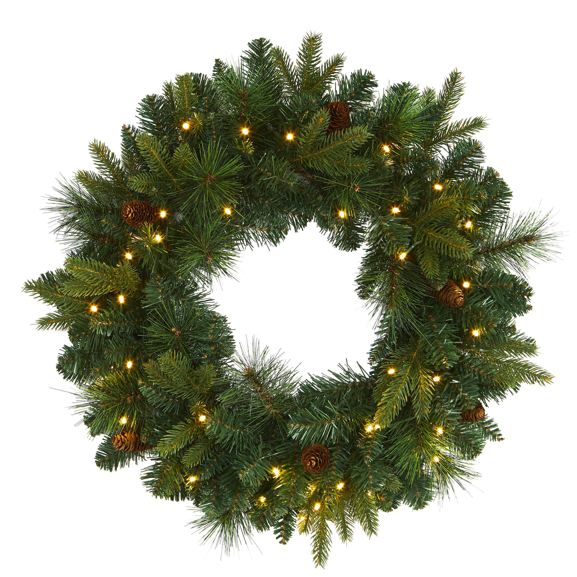 24" LED Mixed Pine Artificial Christmas Wreath