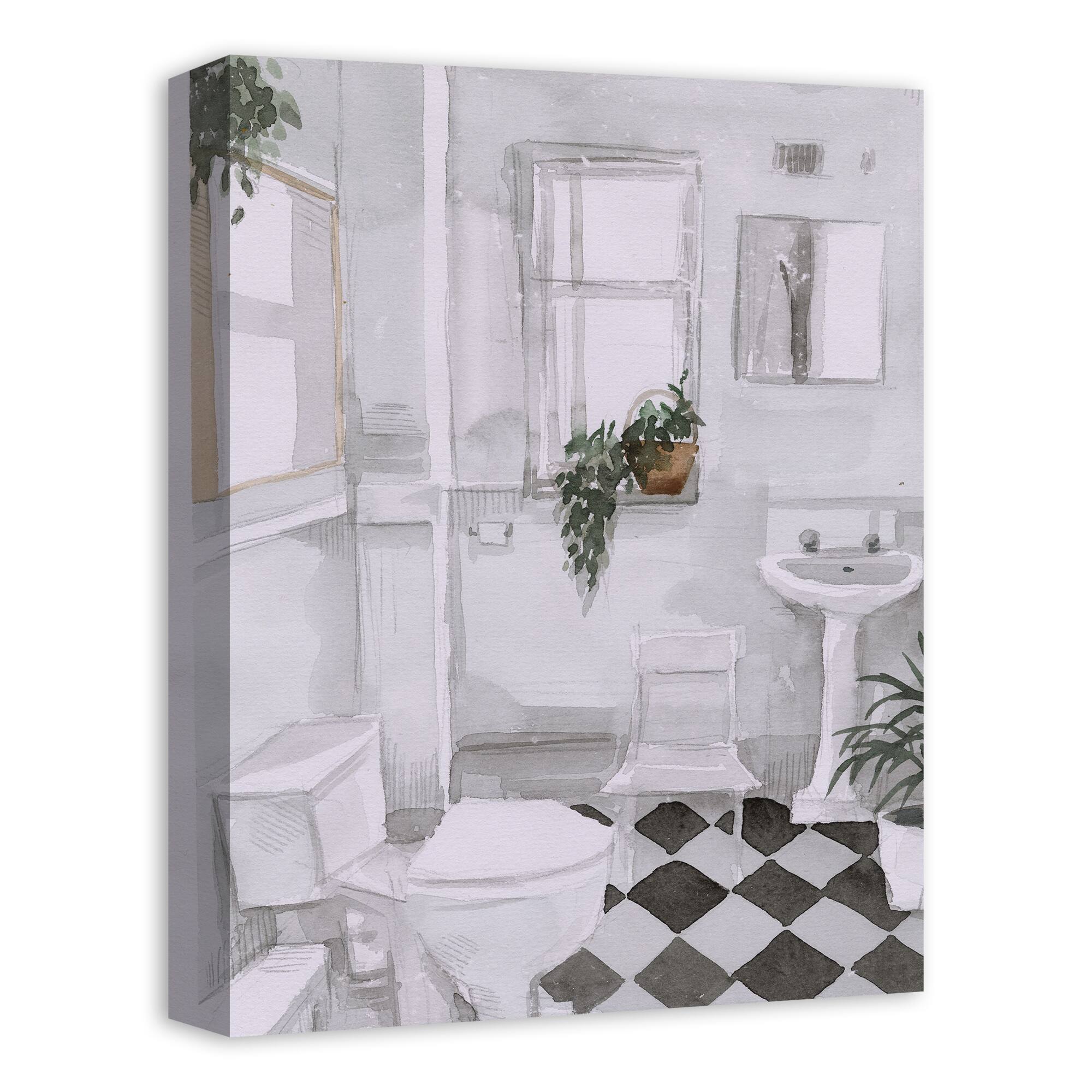 Black And White Bathroom 12" x 16" Canvas Wall Art