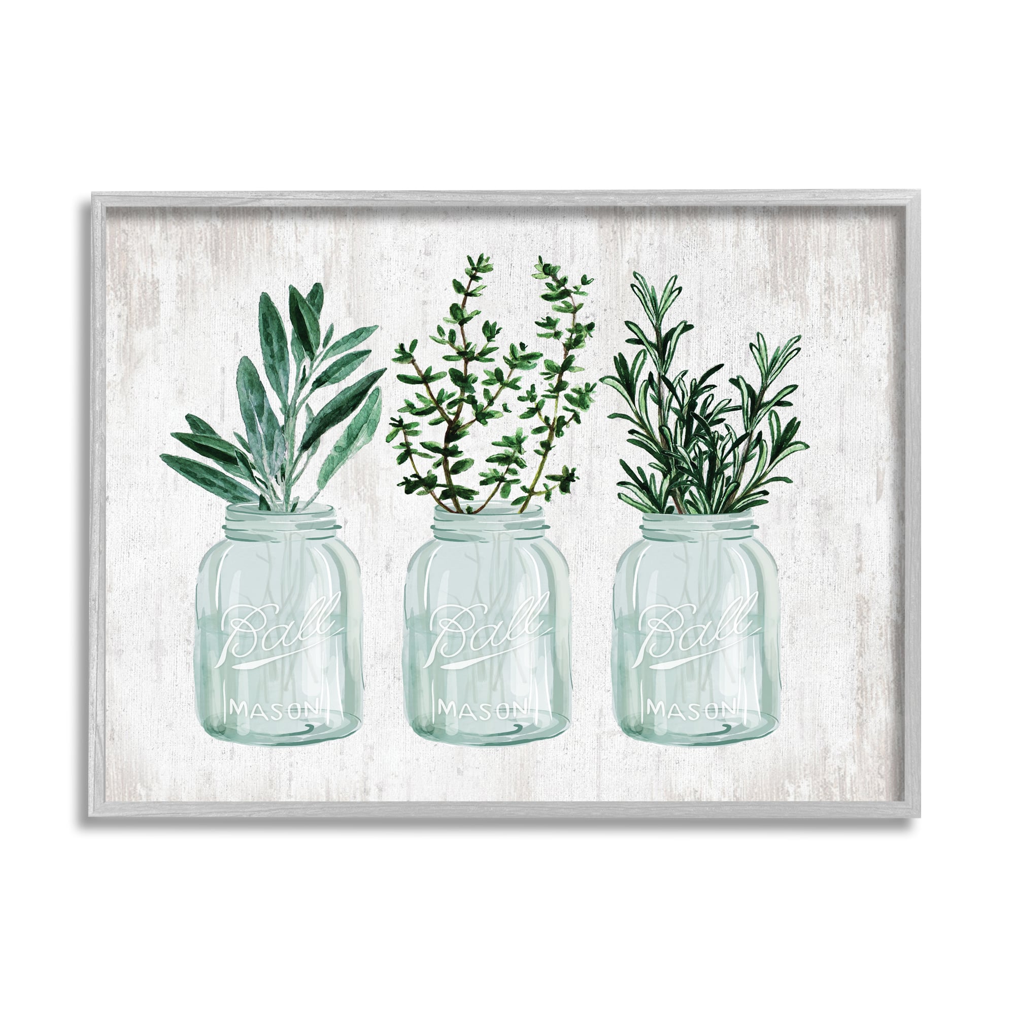 Stupell Industries Kitchen Herb Trio Garden Spices Country Glass Jars Framed Wall Art