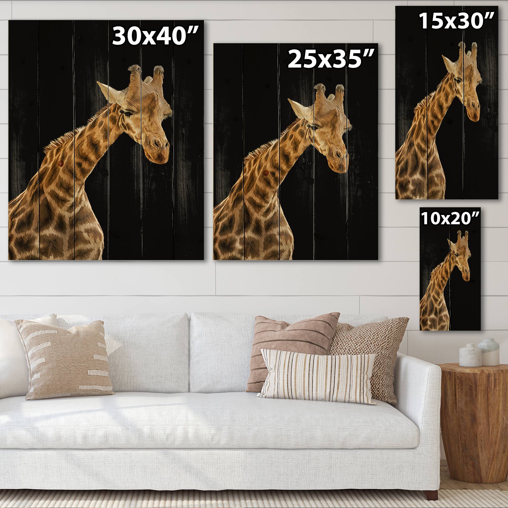 Designart - Portrait of A Giraffe VI - Farmhouse Print on Natural Pine Wood