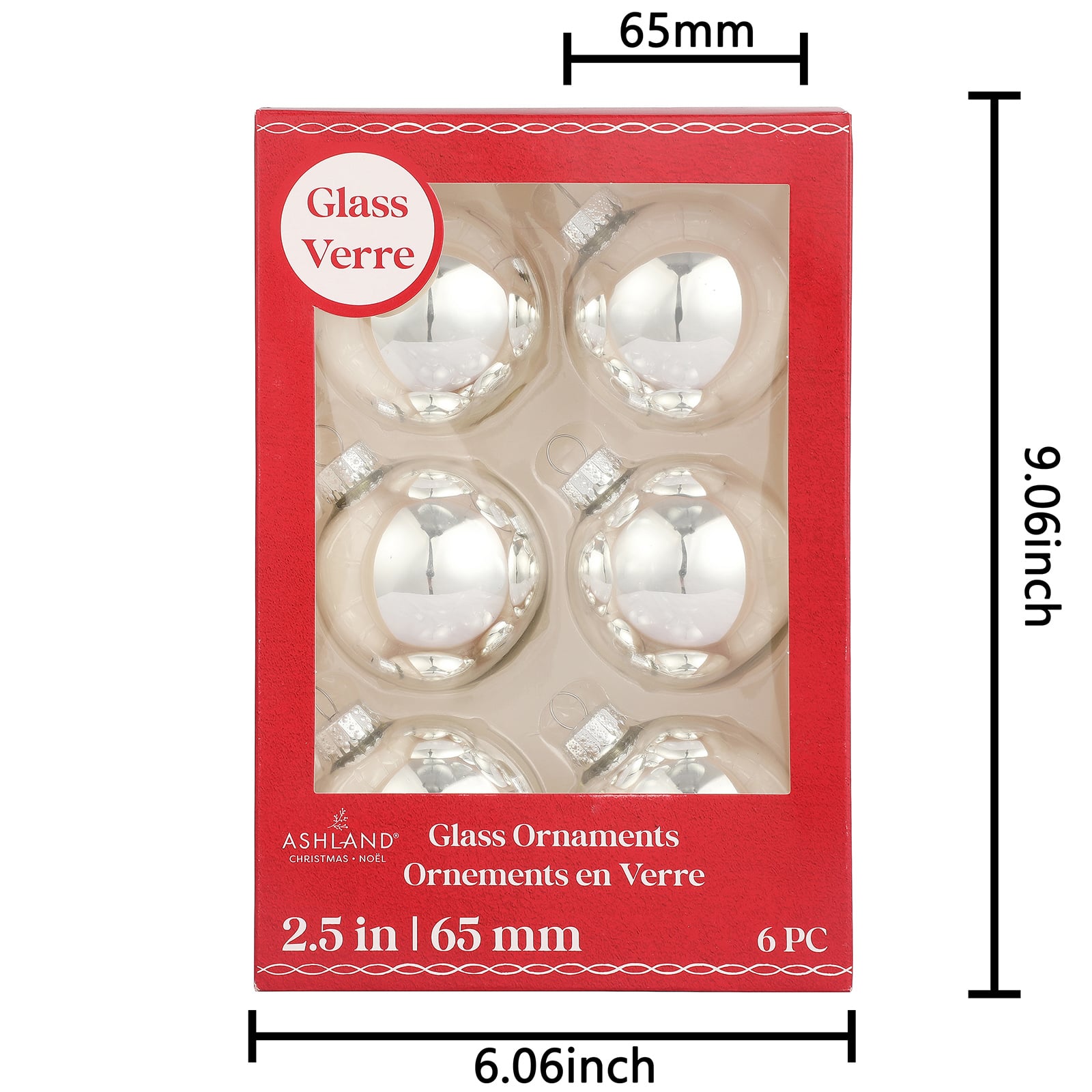6 Pack 2.5&#x22; Shiny Glass Ball Ornaments by Ashland&#xAE;