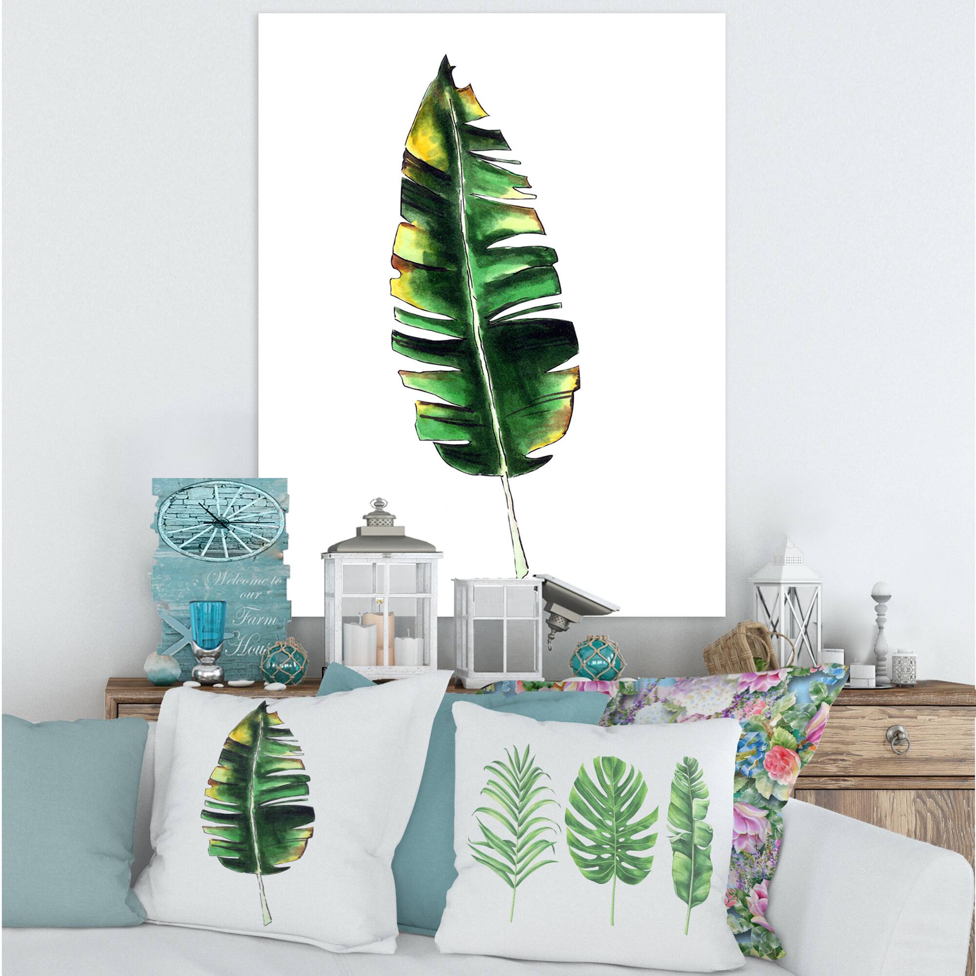 Designart - Single Banana Leaf - Bohemian &#x26; Eclectic Canvas Wall Art Print