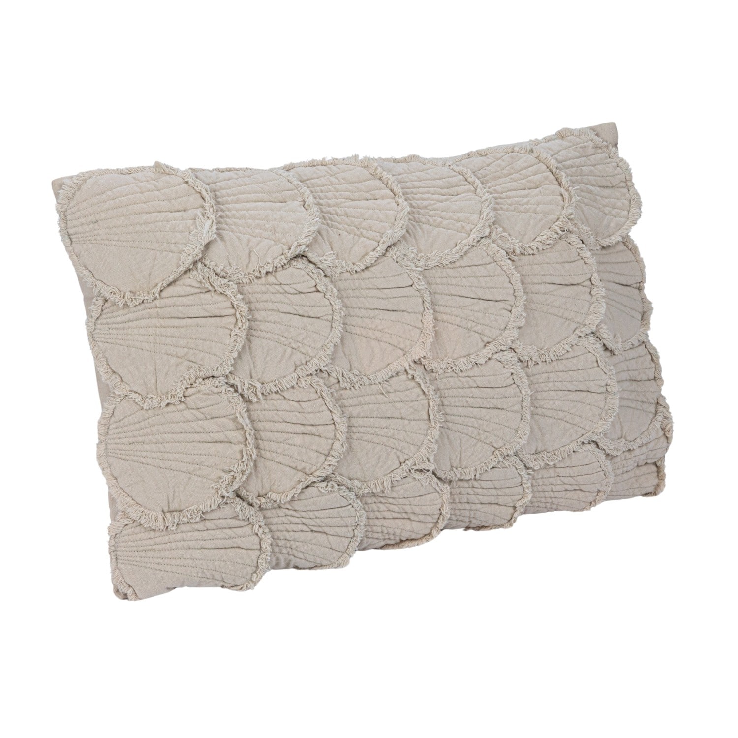 24" x 16" Quilted Sage Seashell Applique Cotton Lumbar Pillow