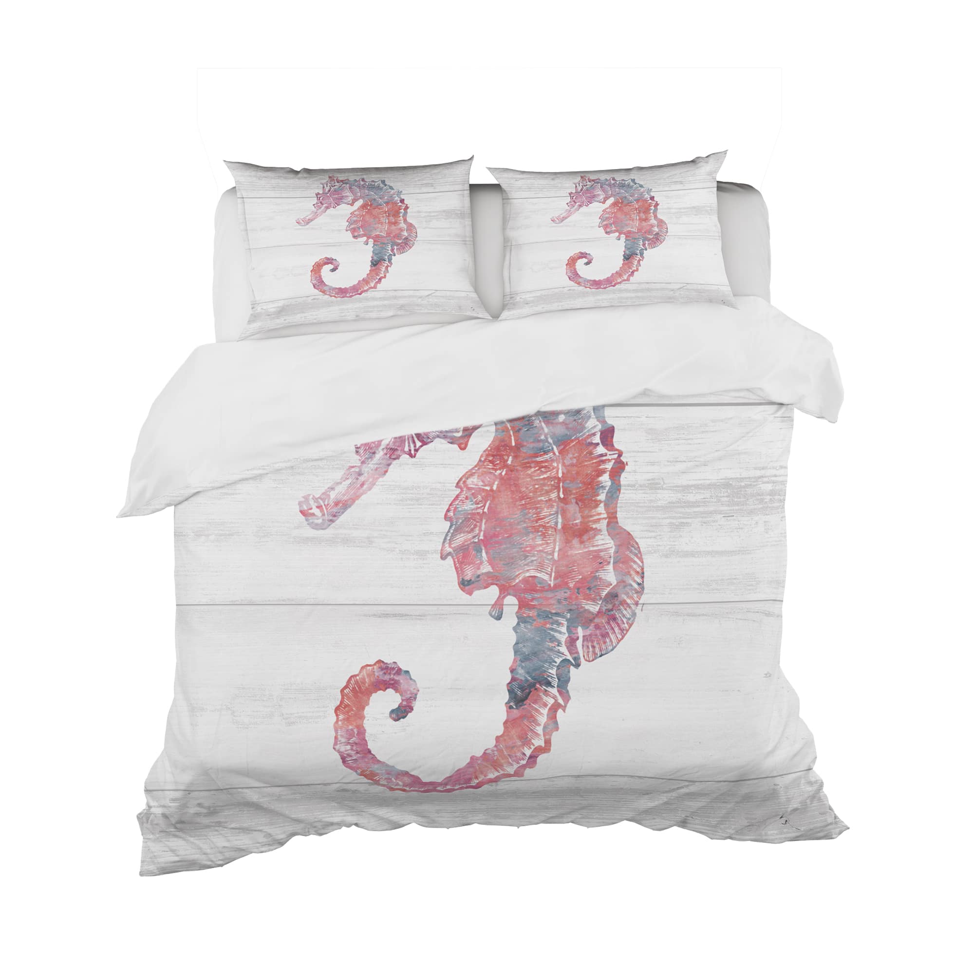 Designart &#x27;Pink seahorses Ocean Life&#x27; Coastal Bedding Set - Duvet Cover &#x26; Shams