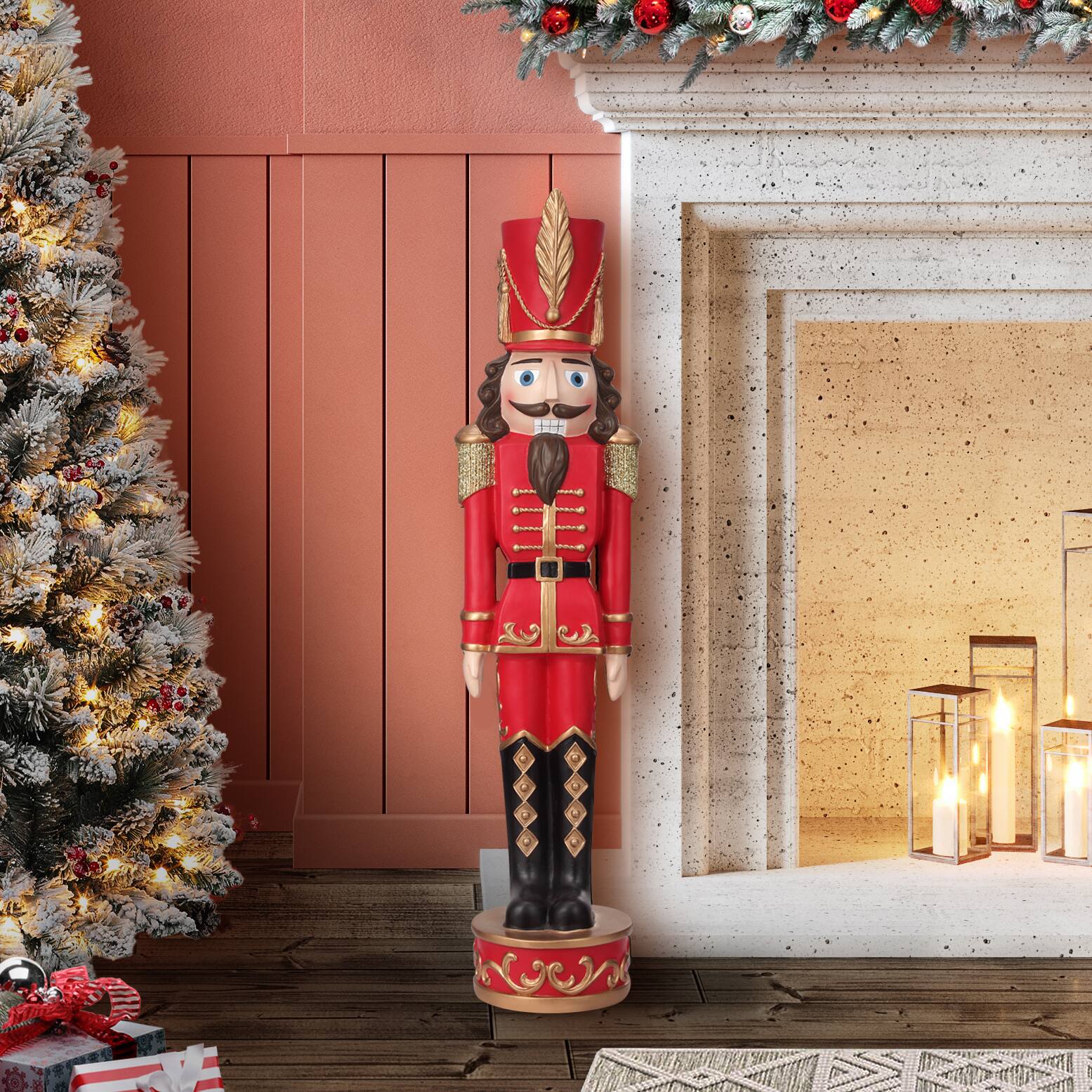 Haute Decor 37&#x22; Dark Red &#x26; Gold Decorative Christmas Nutcracker