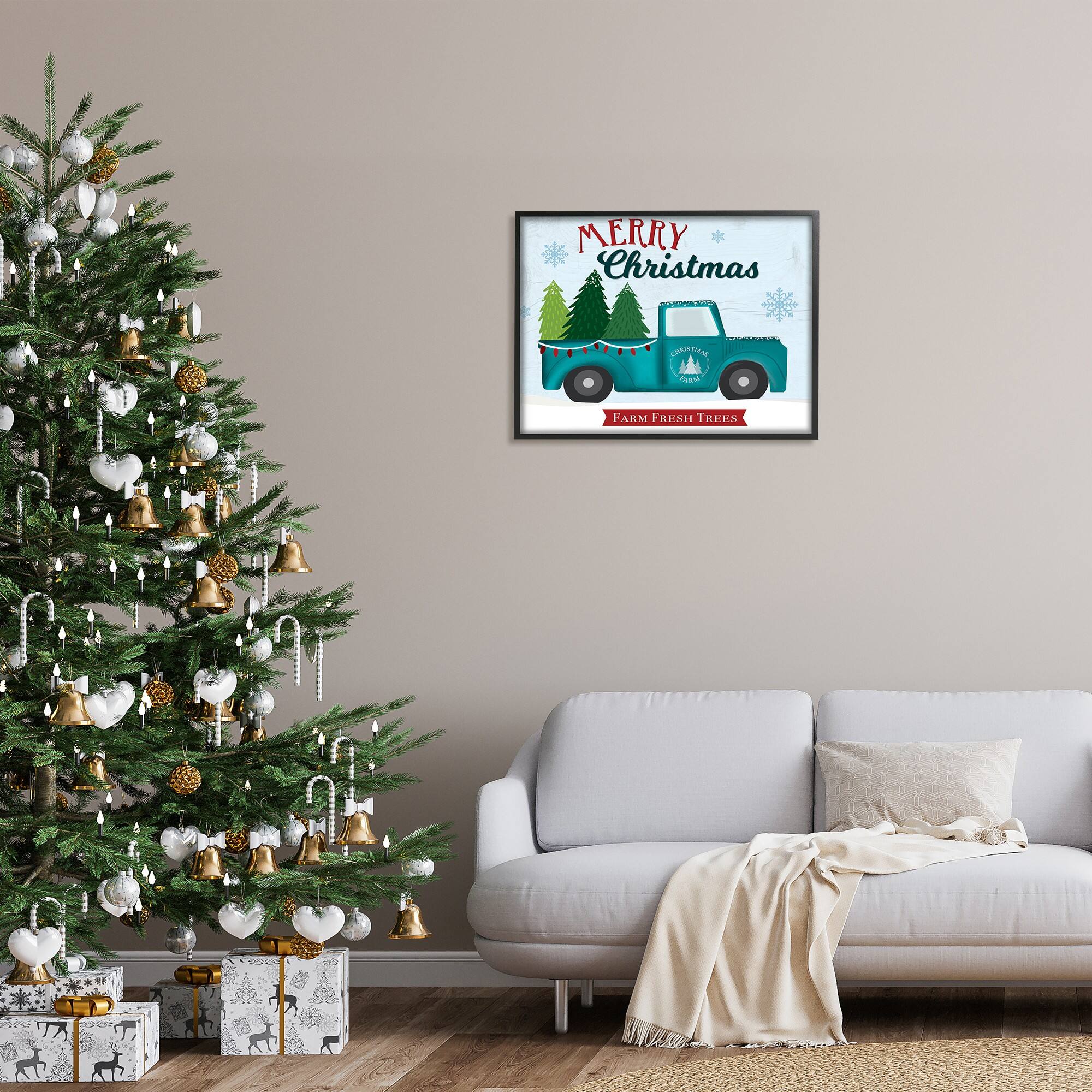 Stupell Industries Merry Christmas Farm Fresh Trees Sign Framed Giclee Art